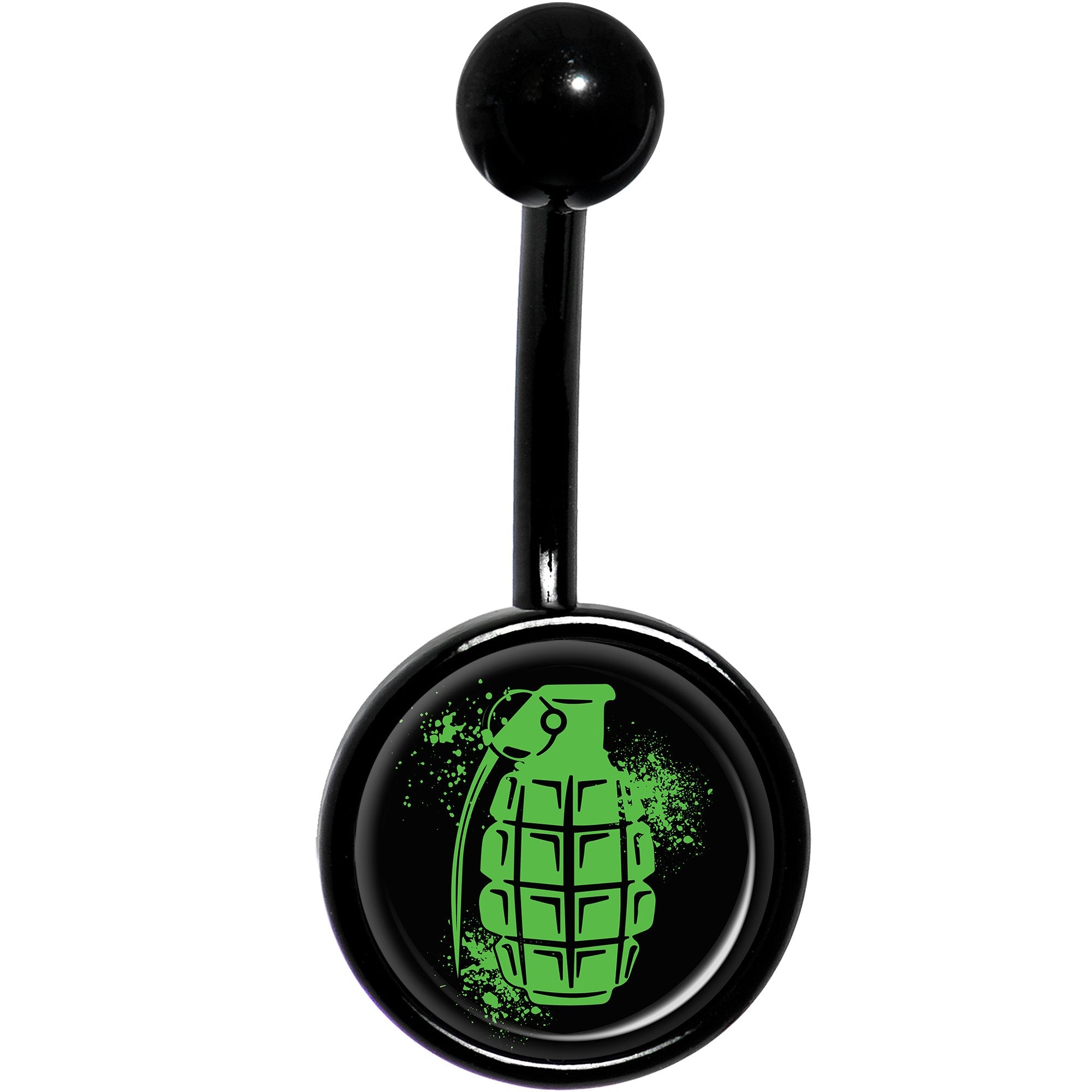 Green Grenade Black Stainless Steel Belly Ring lightweight comfortable