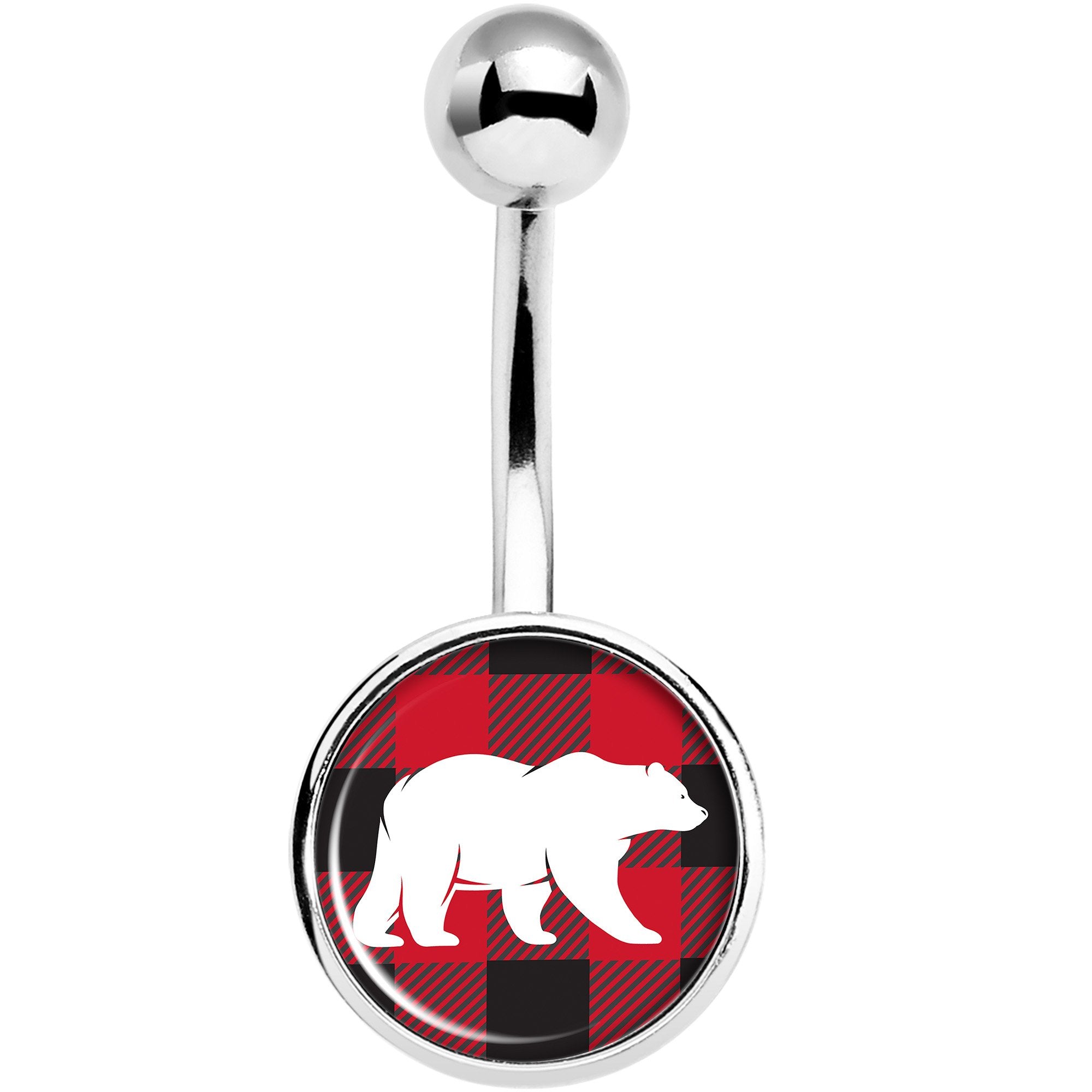 Red Black Plaid Polar Bear Stainless Steel Belly Ring lightweight comfortable