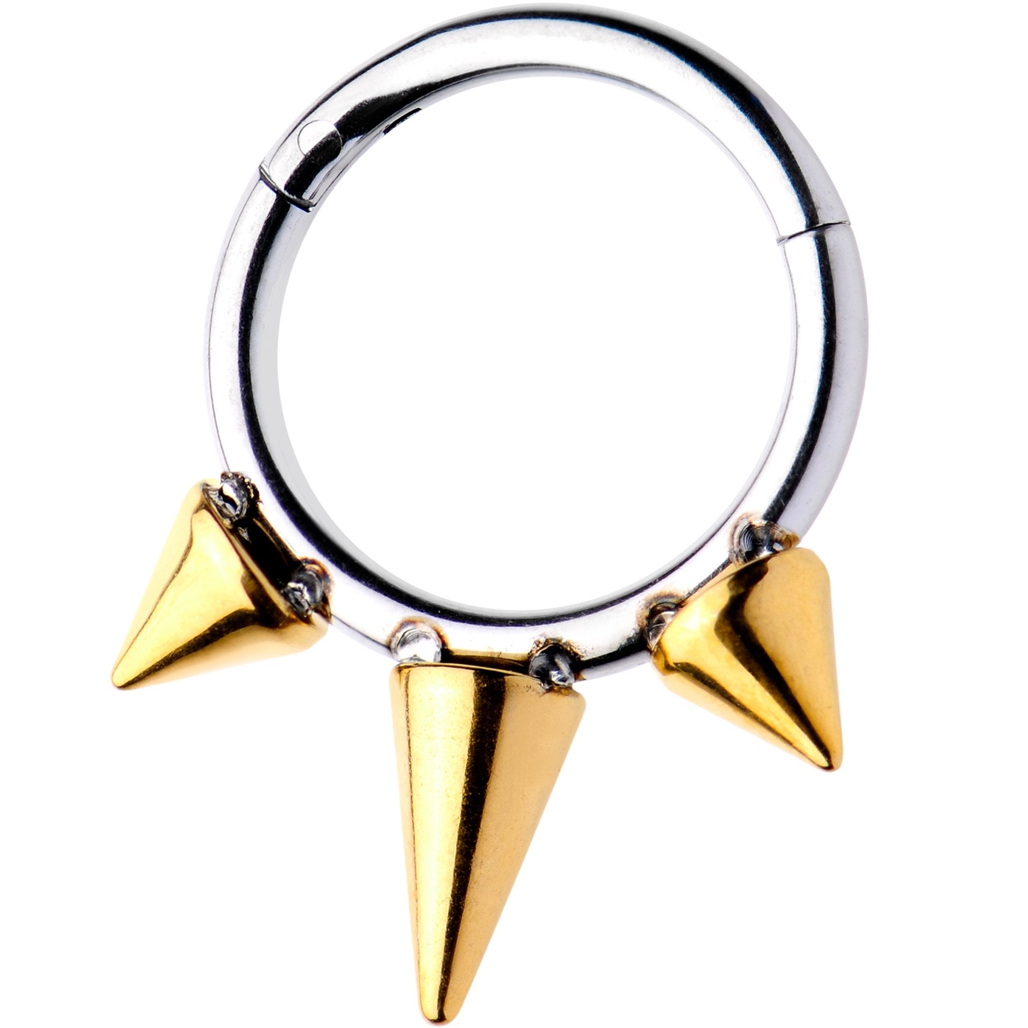 16G 5/16 Gold Tone Spike Punk Hinged Segment Ring