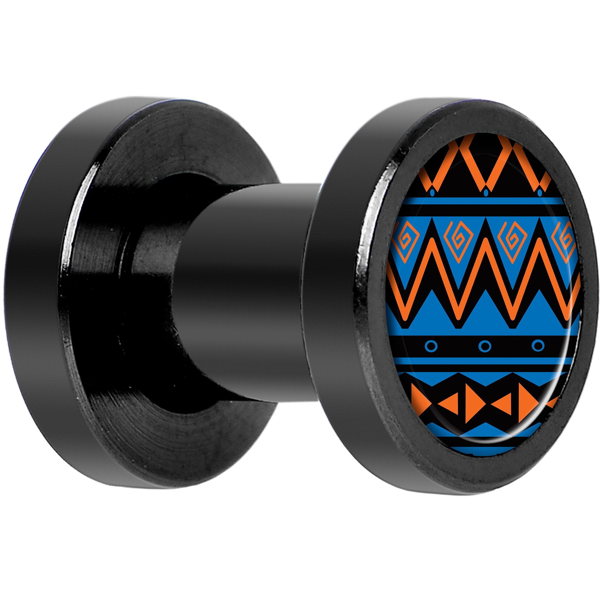 Blue Orange Tribal Print Black Anodized Screw Fit Plug Set 4G