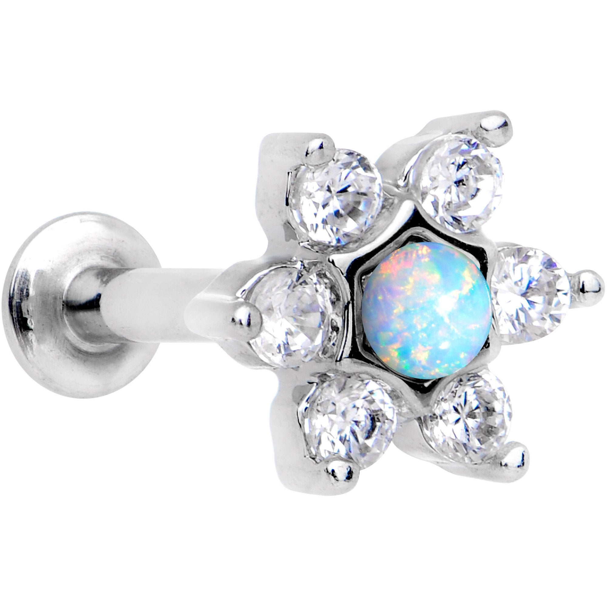 5/16 White Faux Opal Internally Threaded Star Flower Labret Monroe