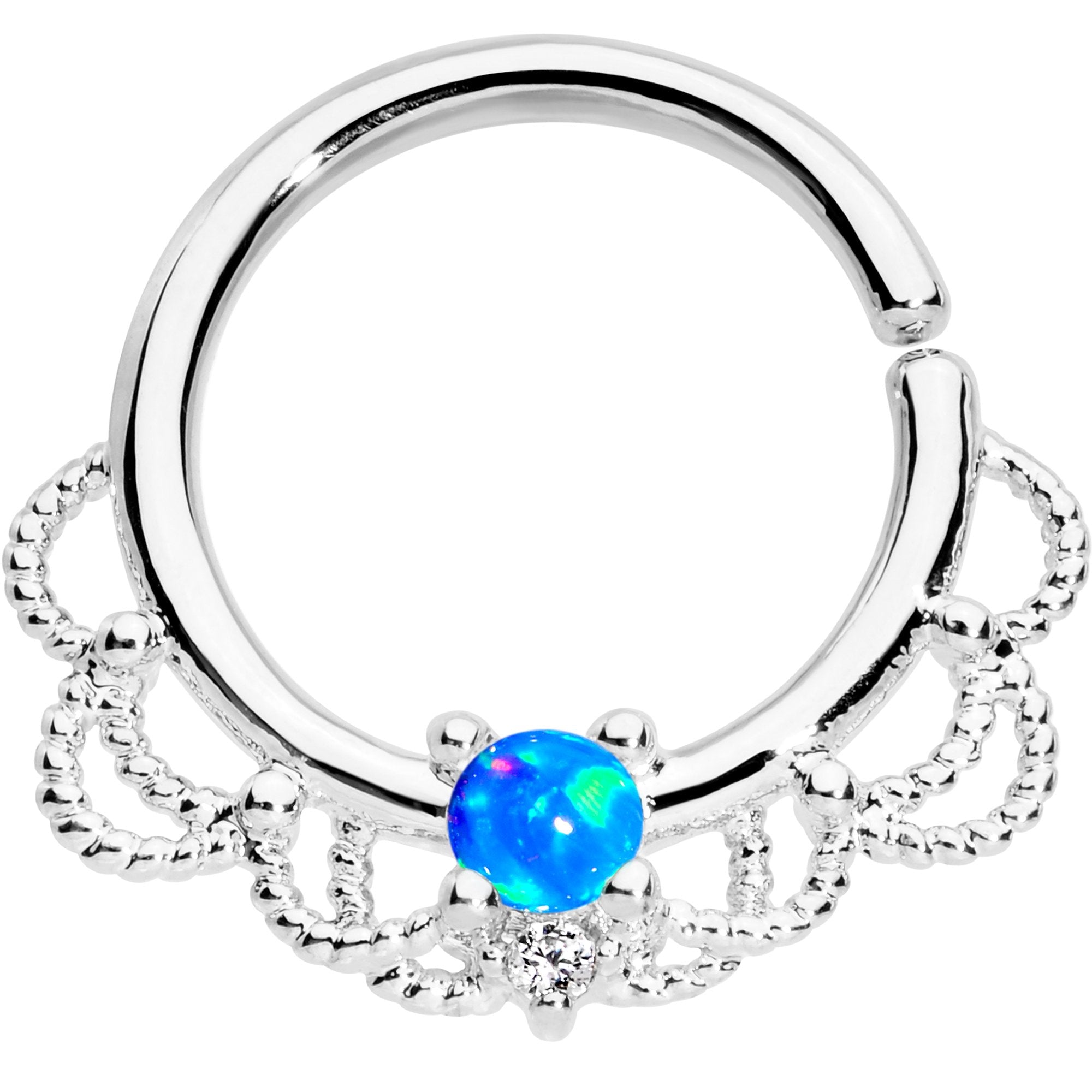 16G 5/16 Blue Faux Opal Platinum Plated Seamless Circular Ring