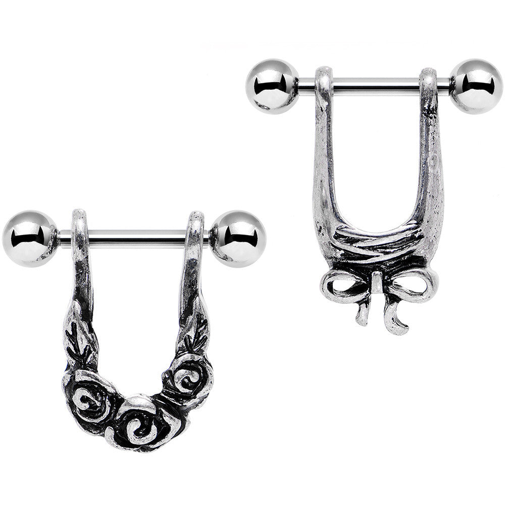 16G 3/8 Steel Beautiful Bow Flower Helix Cartilage Earring Set