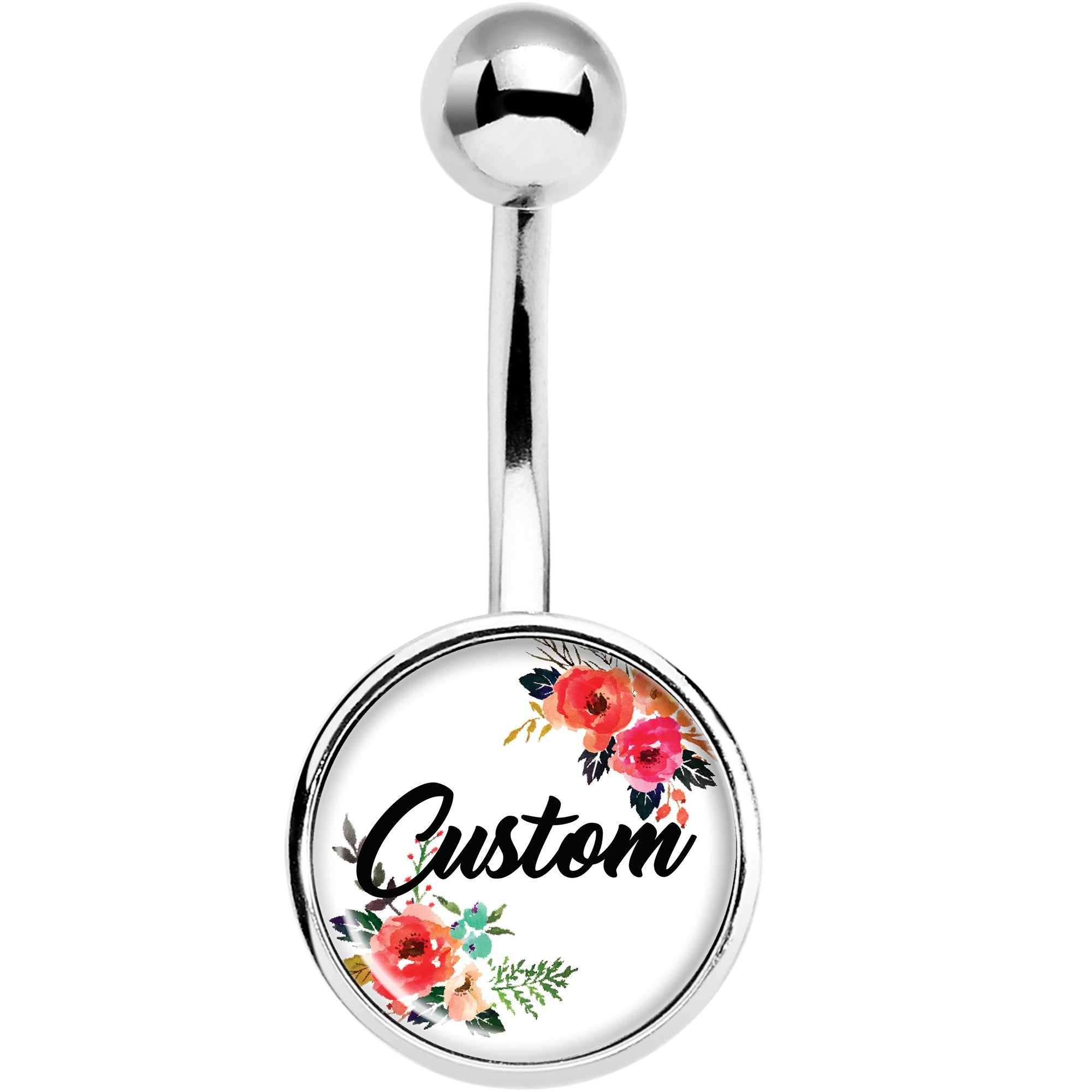Custom Floral Personalized Name Stainless Steel Belly Ring lightweight comfortable