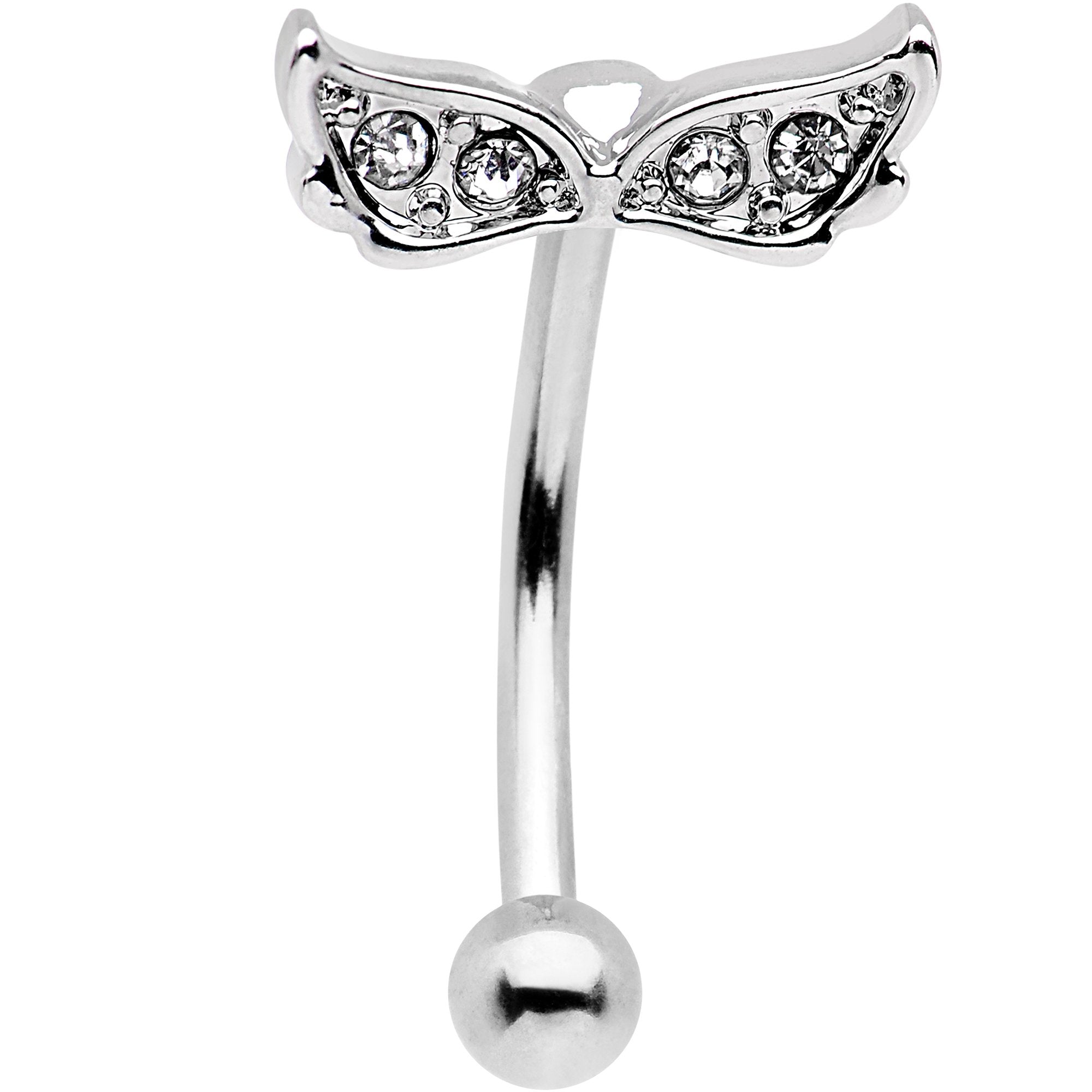 16G 5/16 Clear Gem Angel Wings Curved Eyebrow Ring