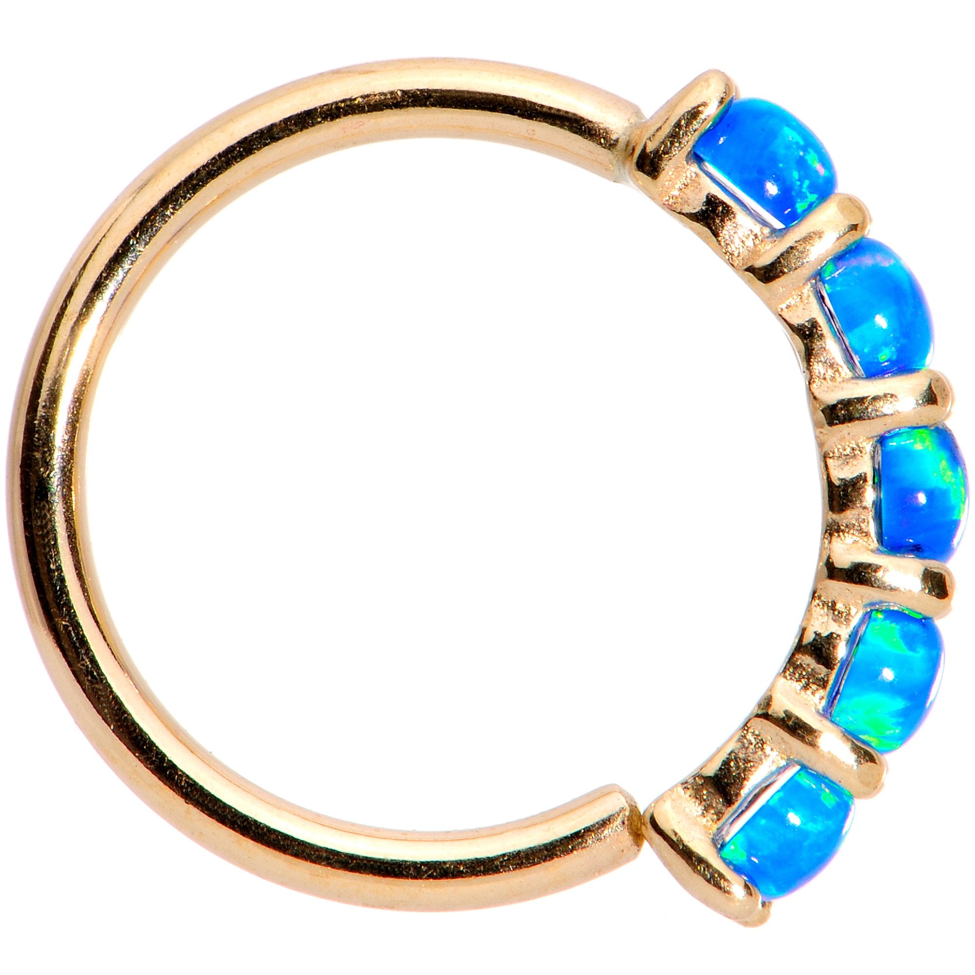 18G Blue Synthetic Opal 14k Yellow Gold Seamless Circular Ring