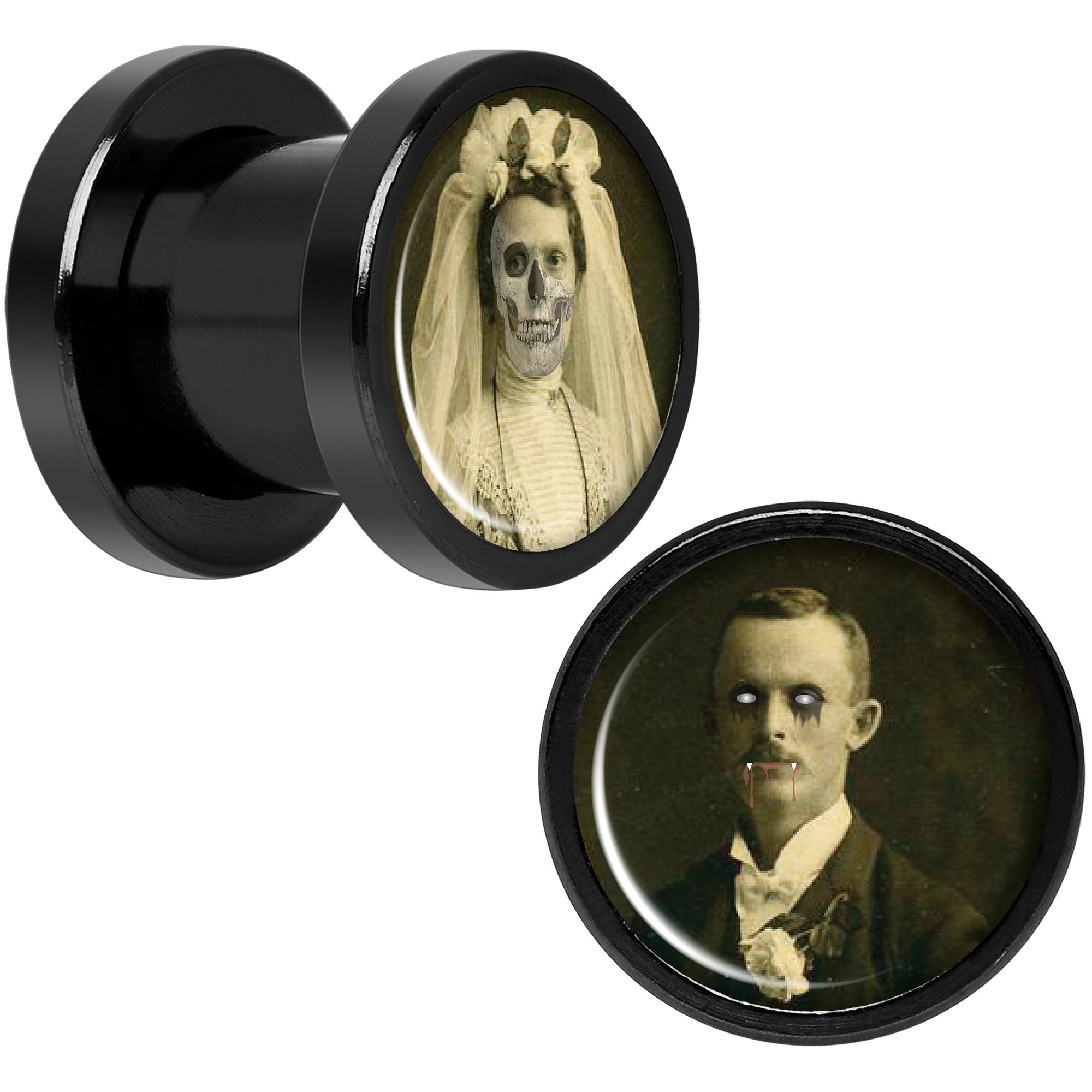 Undead Bride and Groom Halloween Black Anodized Plug Set 0G