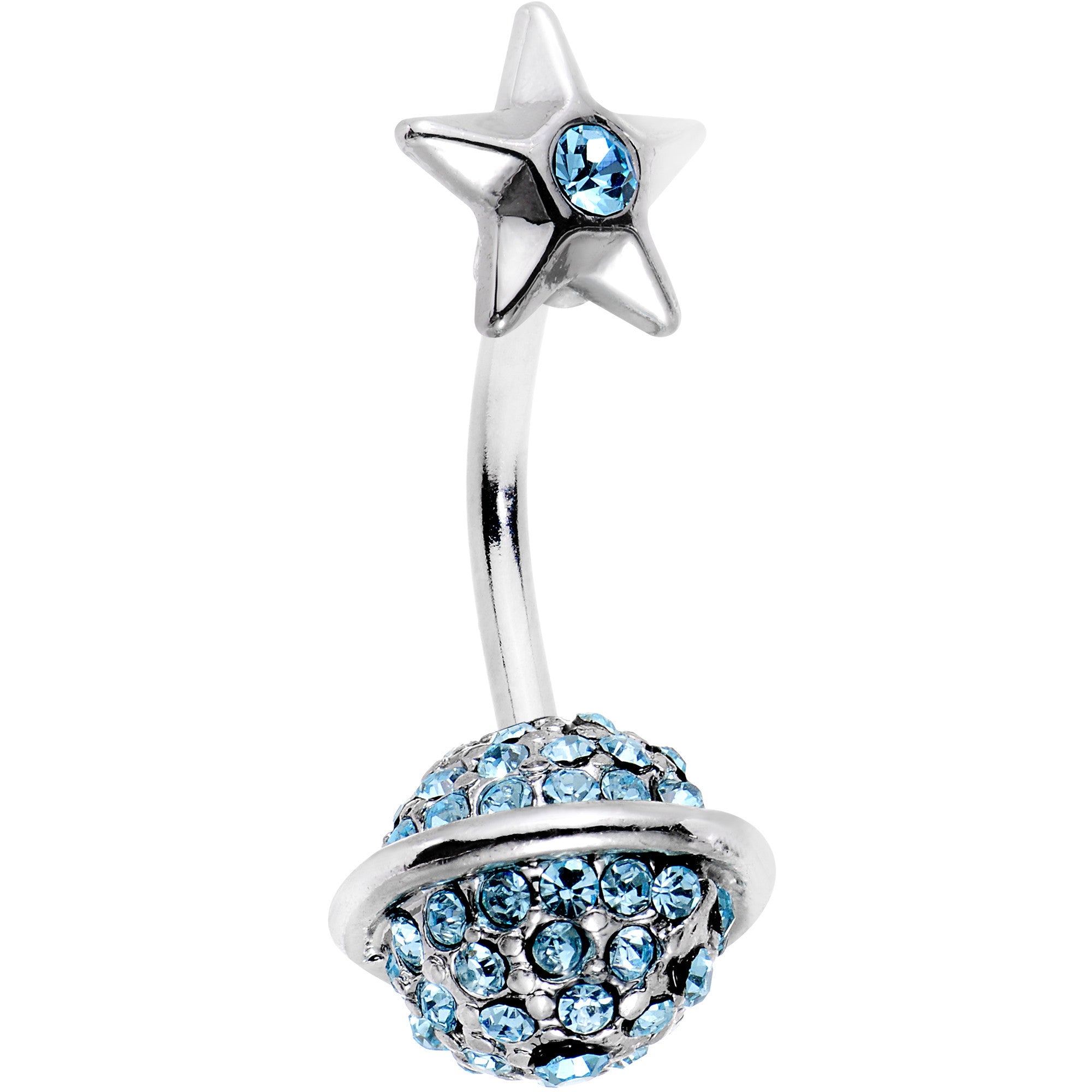 Aqua Gem Rings of Saturn Planet and Star Double Mount Belly Ring