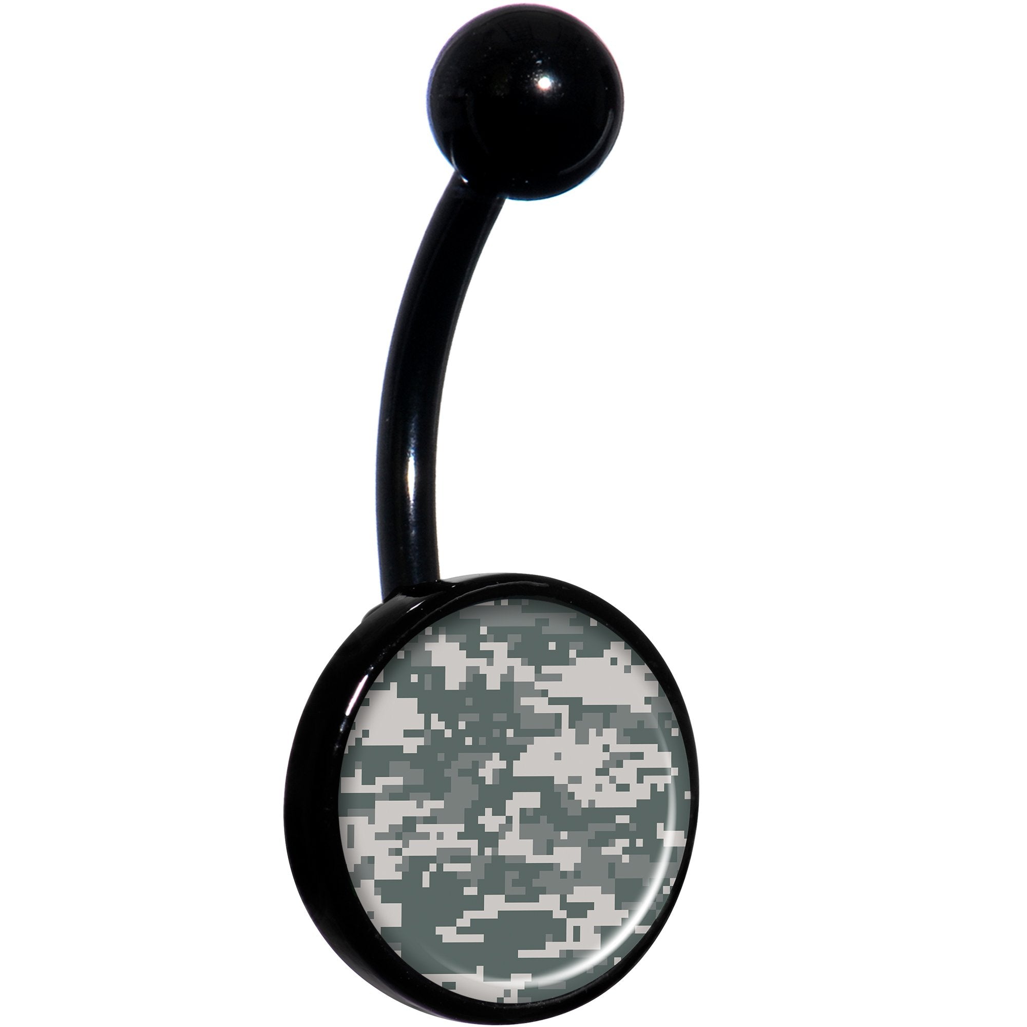 Digital Camo Print Black Hypoallergenic Stainless Steel Belly Ring