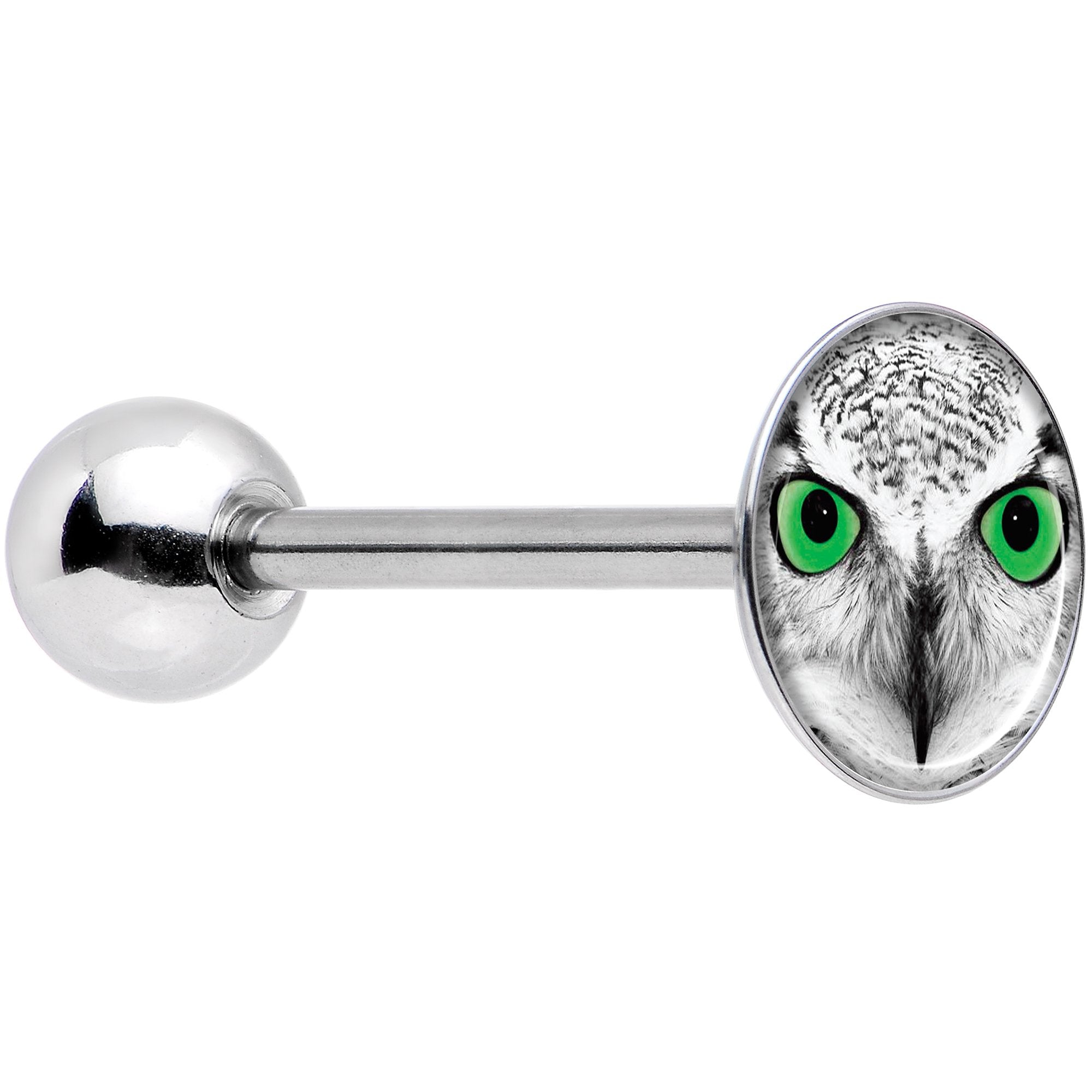 Black White Owl Barbell Tongue Ring