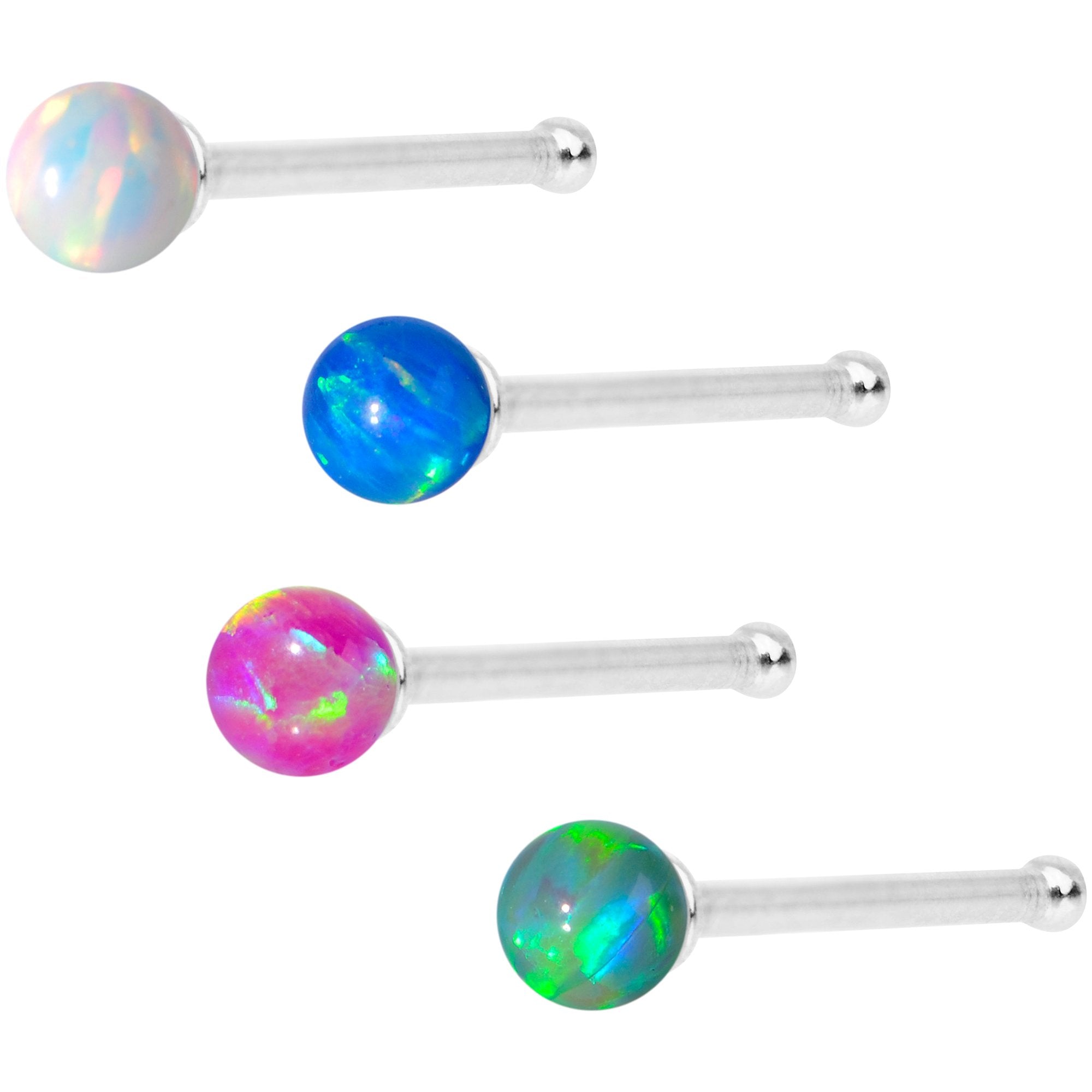 Multi Color 2.5mm Synthetic Opal Ball Nose Bone 4 Pack Set