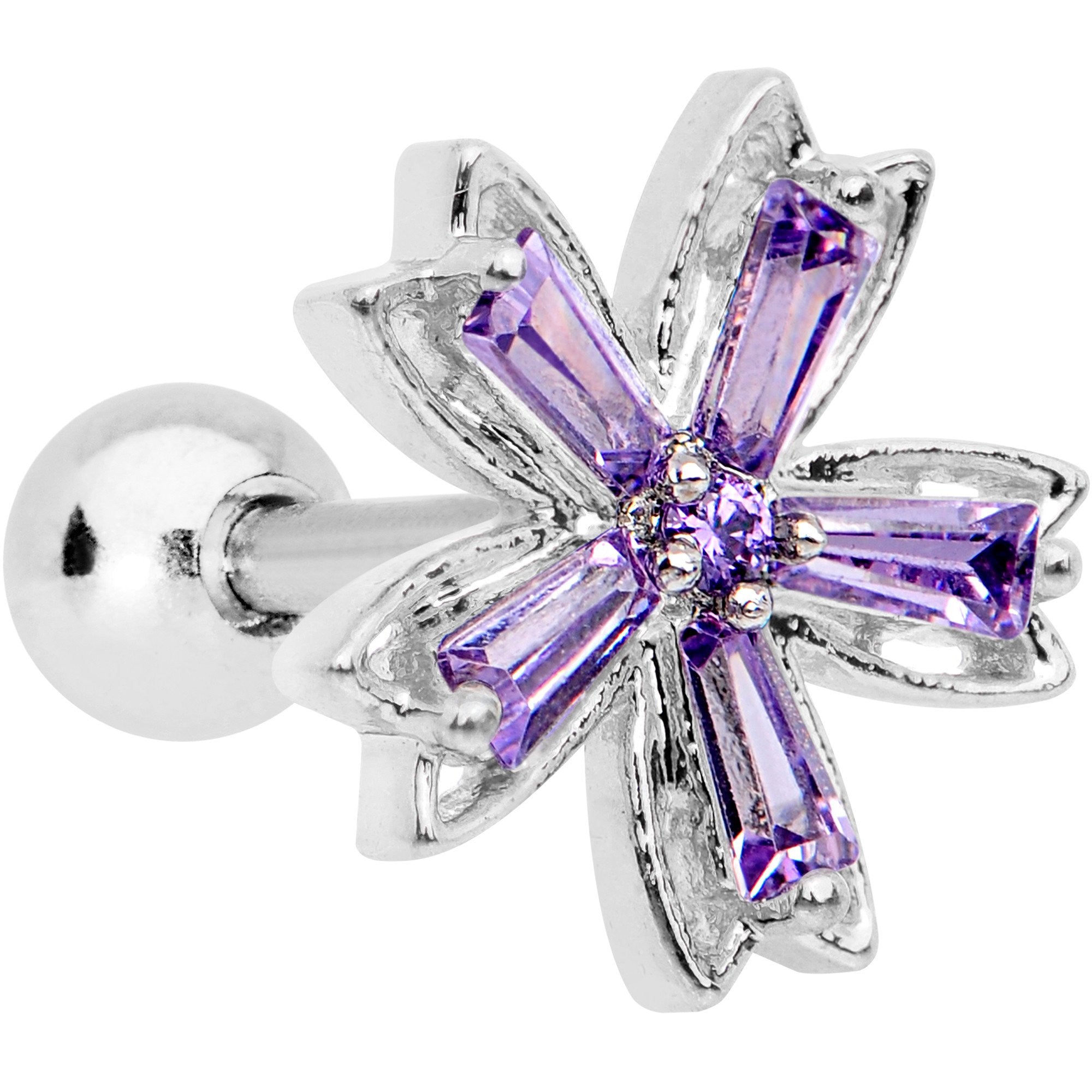 Purple CZ Gem Lil Lily Cartilage Tragus Earring