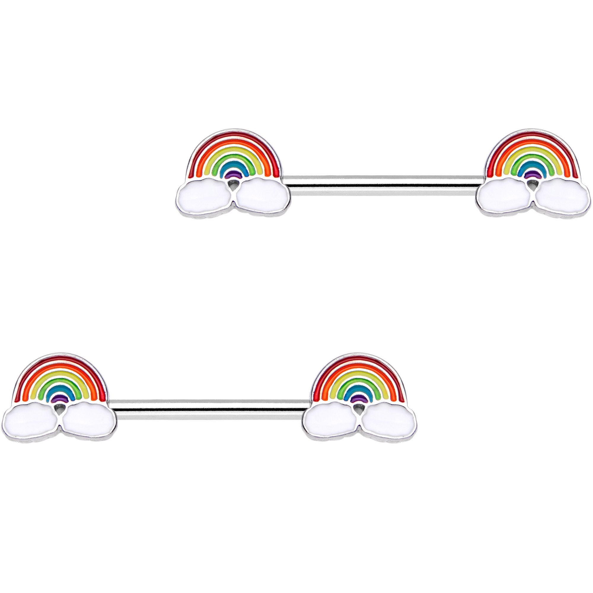 14G 9/16 No Rain Rainbow Barbell Nipple Ring Set