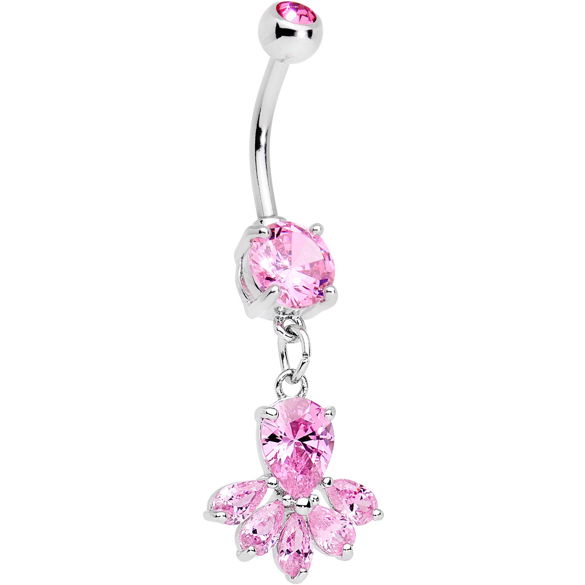 Pink Gem Brilliant Bunch Dangle Belly Ring