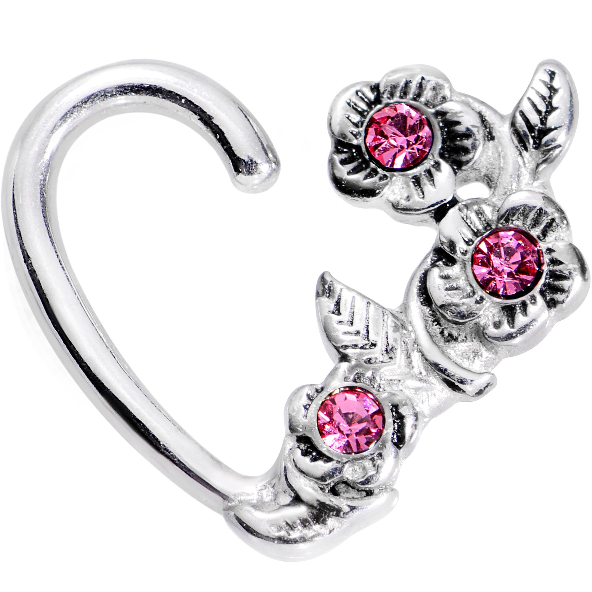16G 1/4 Pink Gem Bounty of Flowers Left Heart Closure Ring
