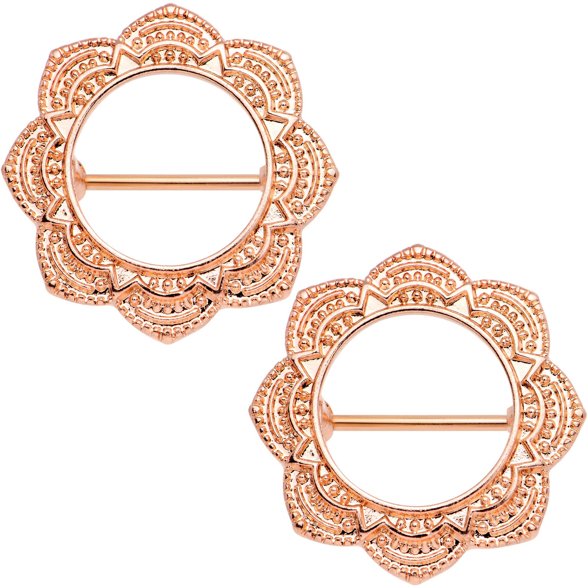 16G 9/16 Divine Henna Rose Gold Tone Anodized Nipple Shield Set