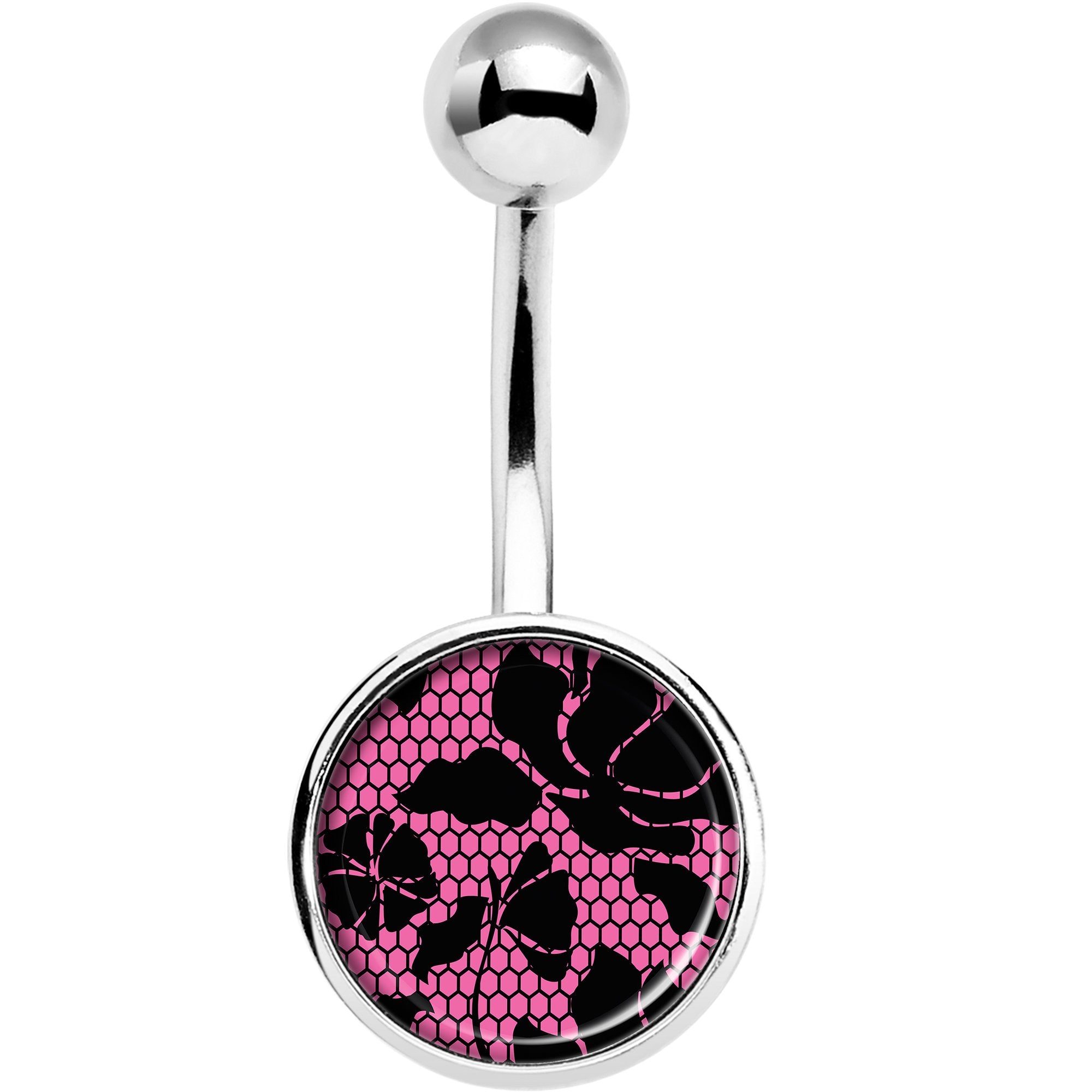 Pink Floral Lace Stainless Steel Belly Ring lightweight comfortable