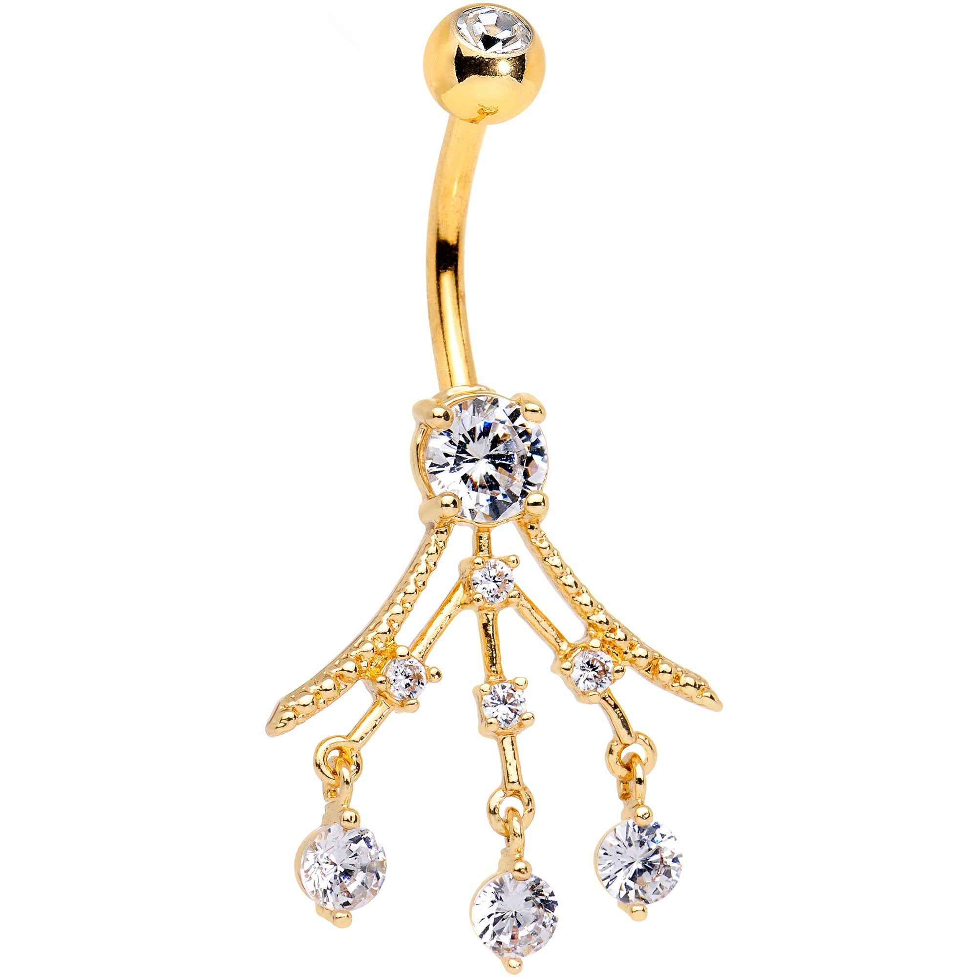 Clear Gem Gold PVD Three Segment Chandelier Belly Ring