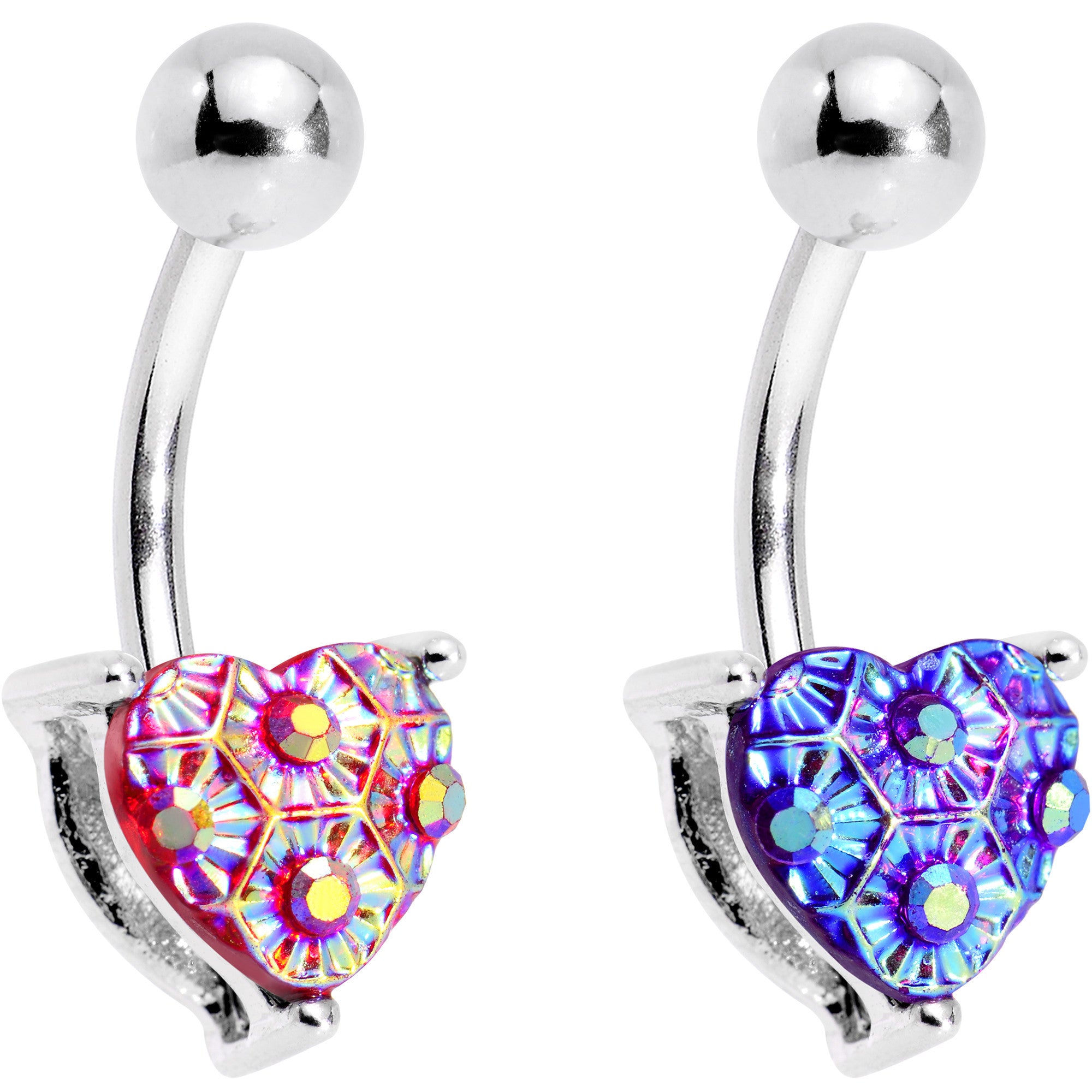 Pink Pastels and Purple Heart Orb Belly Ring Set of 5