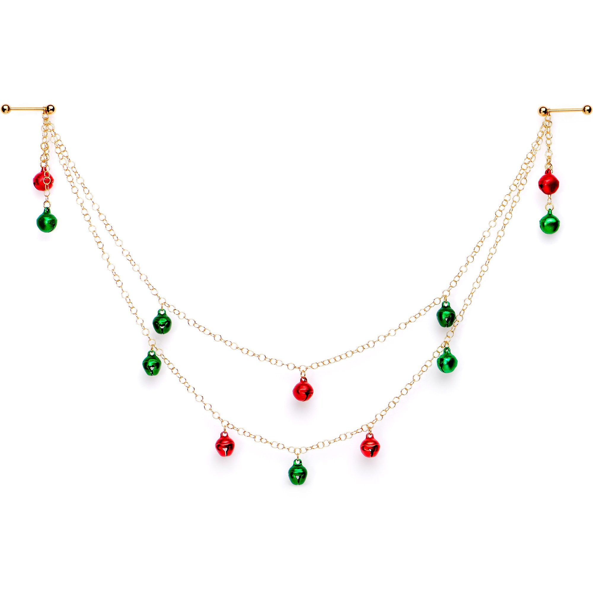 Handcrafted Gold Tone Anodized Christmas Bells Dangle Nipple Chain