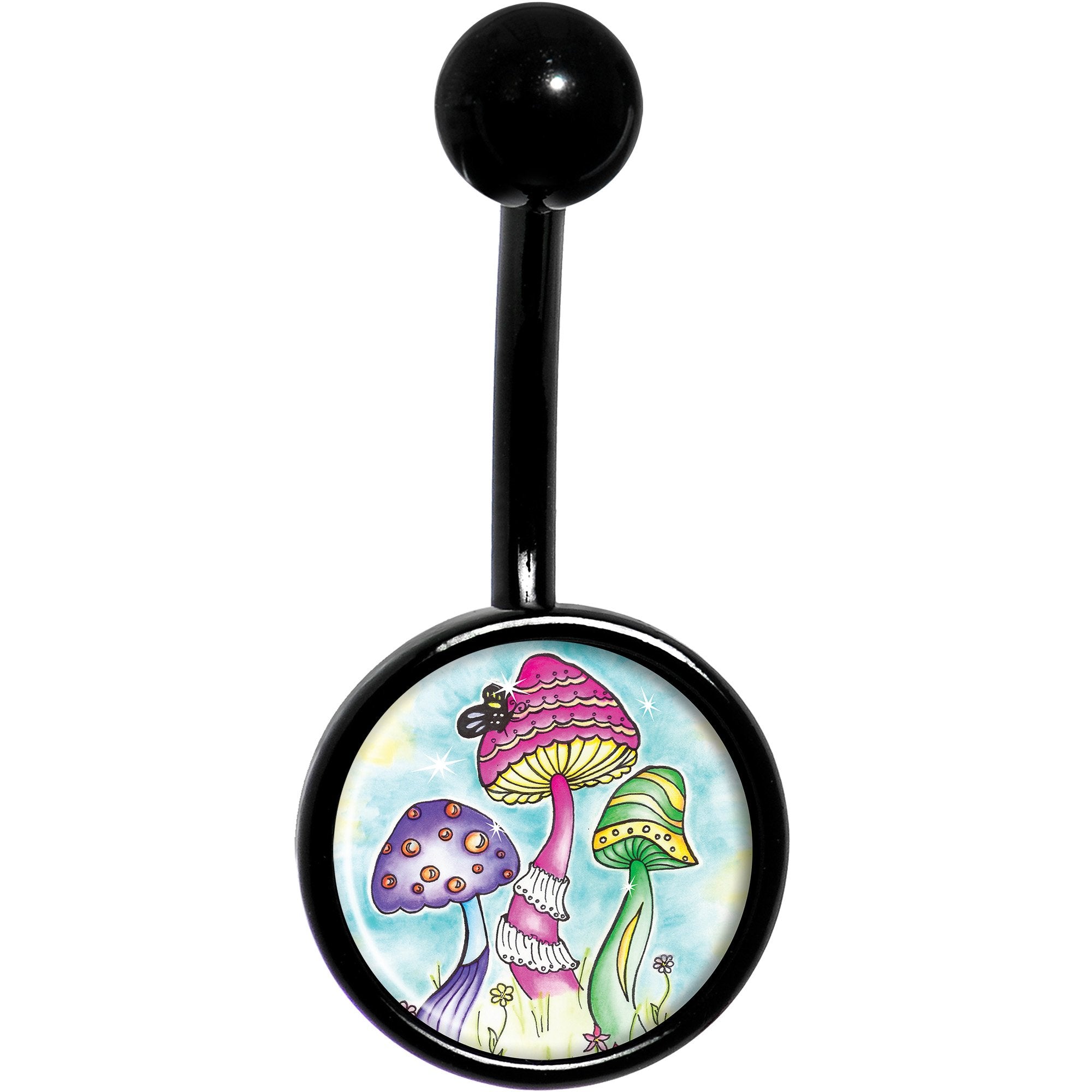 Psychedelic Magic Mushrooms Black Stainless Steel Belly Ring lightweight comfortable