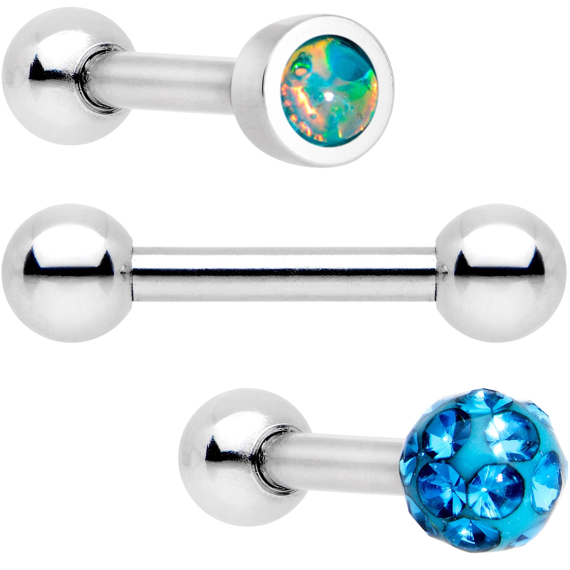 16G 1/4 Aqua Faux Opal Inlay Cartilage Tragus Earring 3 Pack Set