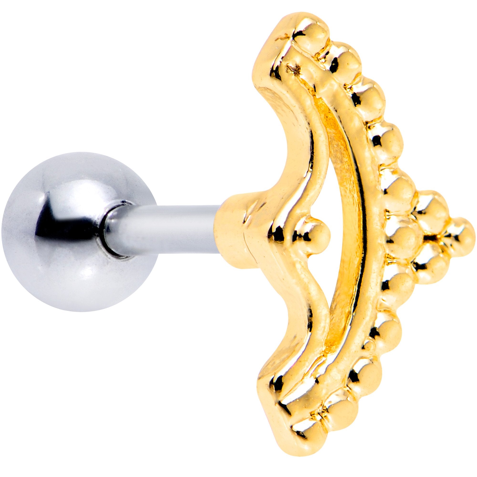 16G 1/4 Gold Tone Crescent Bow Cartilage Tragus Earring