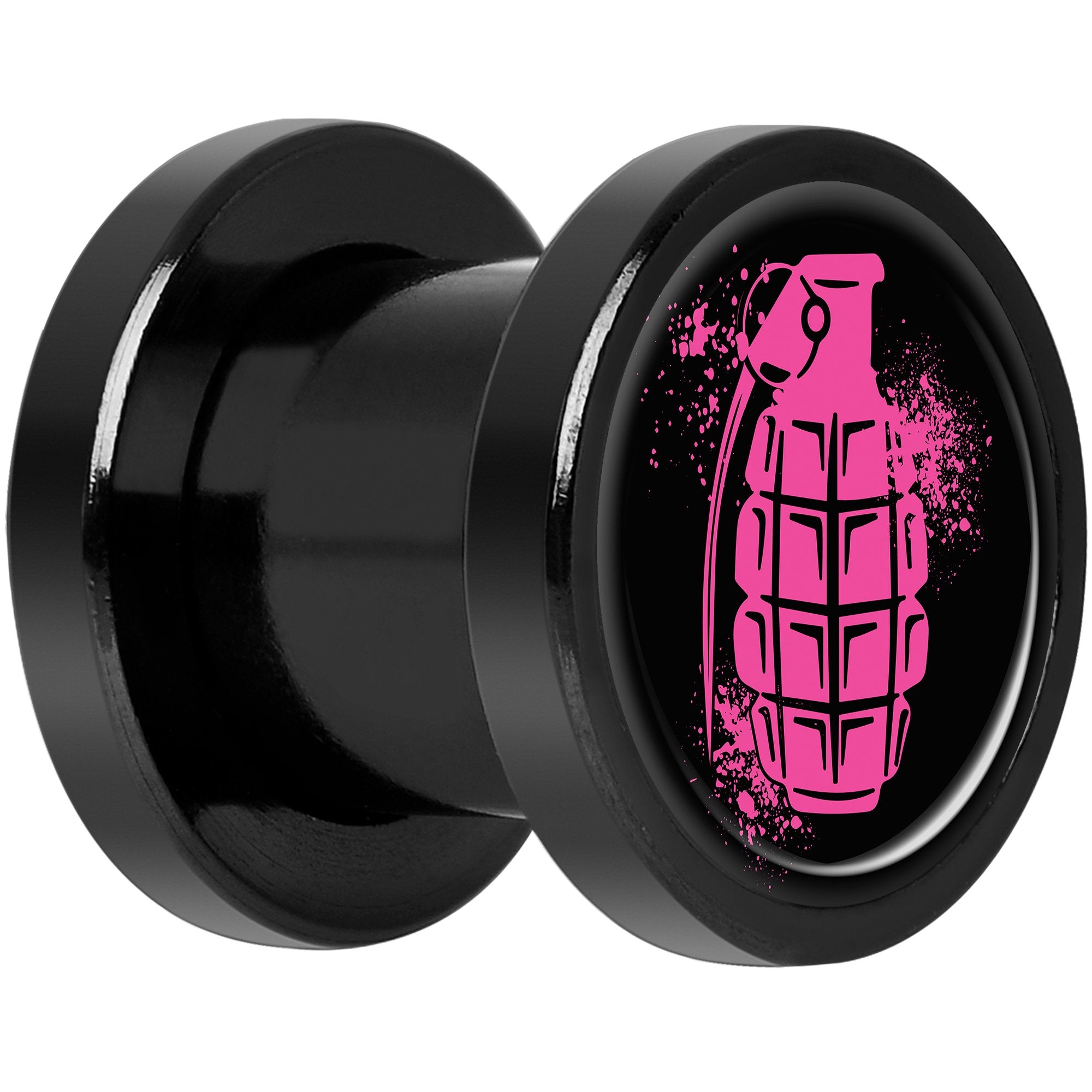 Pink Grenade Black Anodized Screw Fit Plug Set 0G