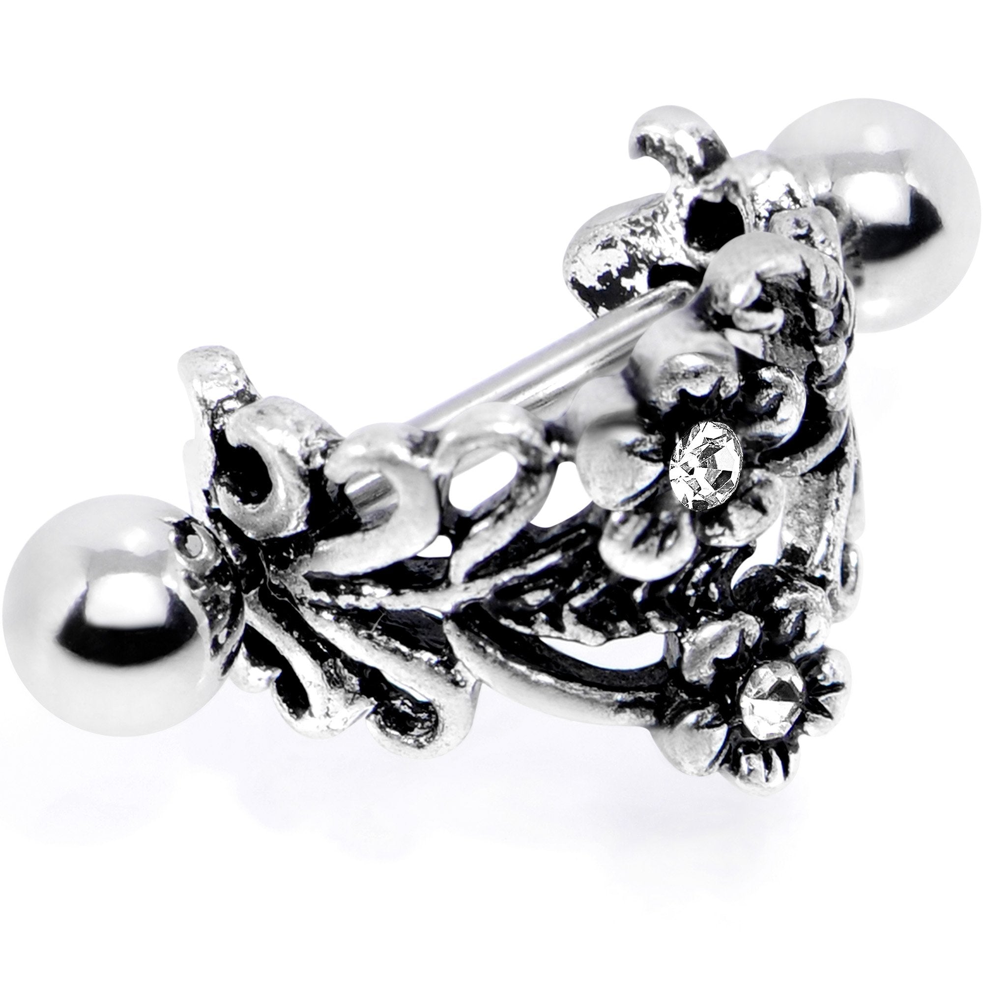 16G 1/2 Clear Gem Double Daisy Flower Cuff Cartilage Earring