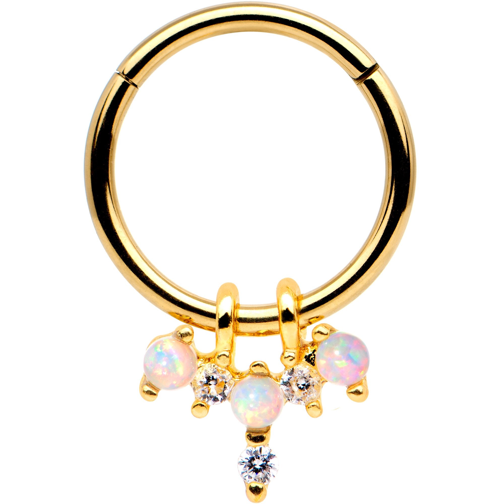 16G 5/16 White Synthetic Opal Gold Tone Hinged Segment Ring