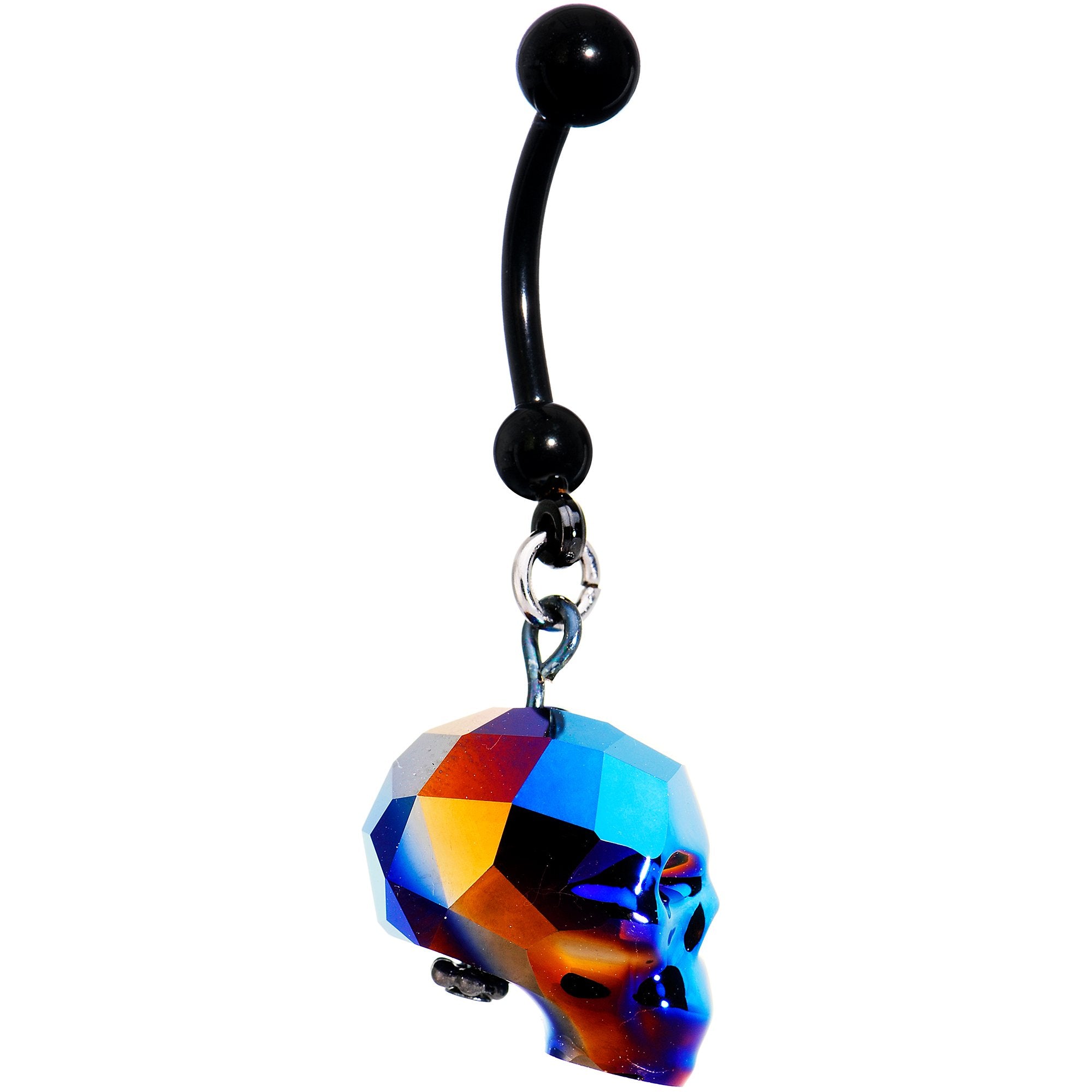 Iridescent Blue Skull Halloween Dangle Belly Ring Created with Swarovksi Crystals