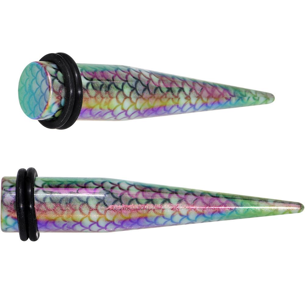 Rainbow Acrylic Mermaid Scale Straight Taper Set 14G to 12mm