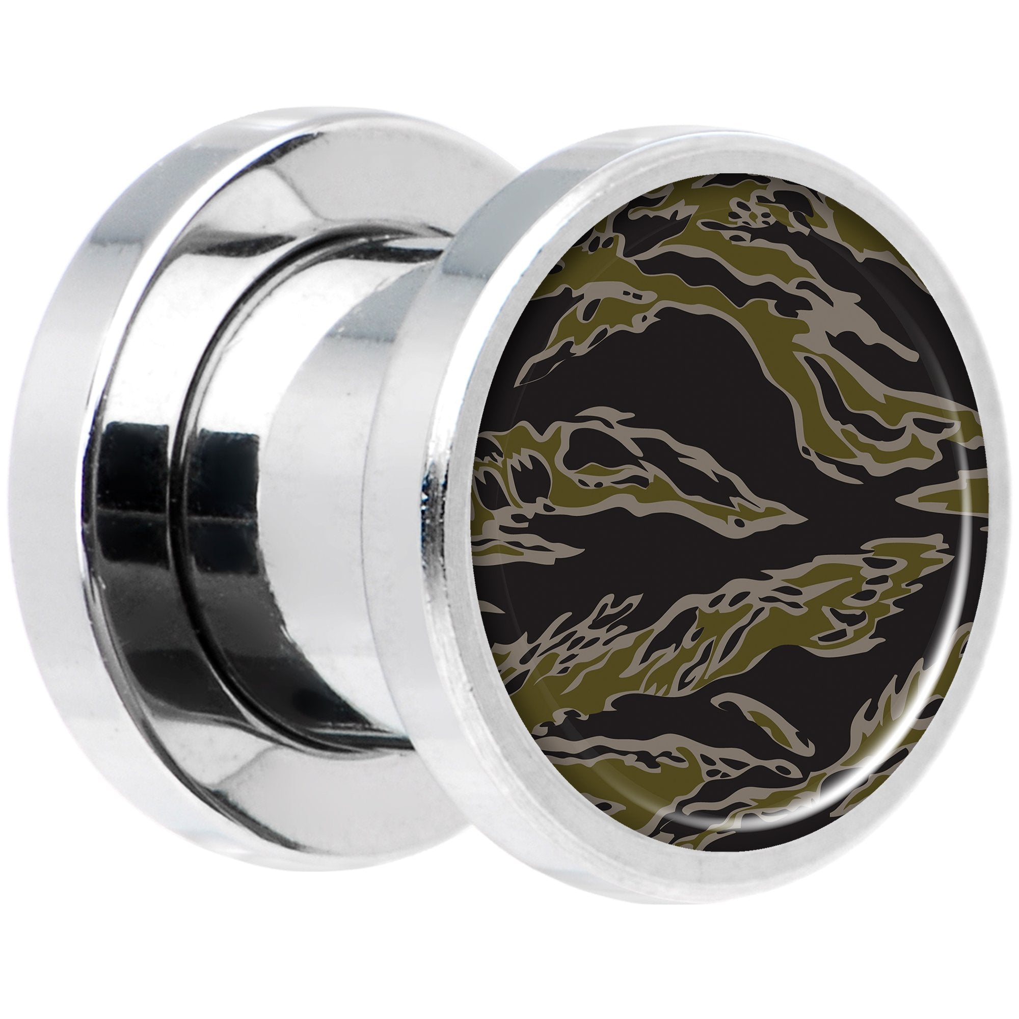 Tiger Camo Print Steel Screw Fit Plug Set 0G