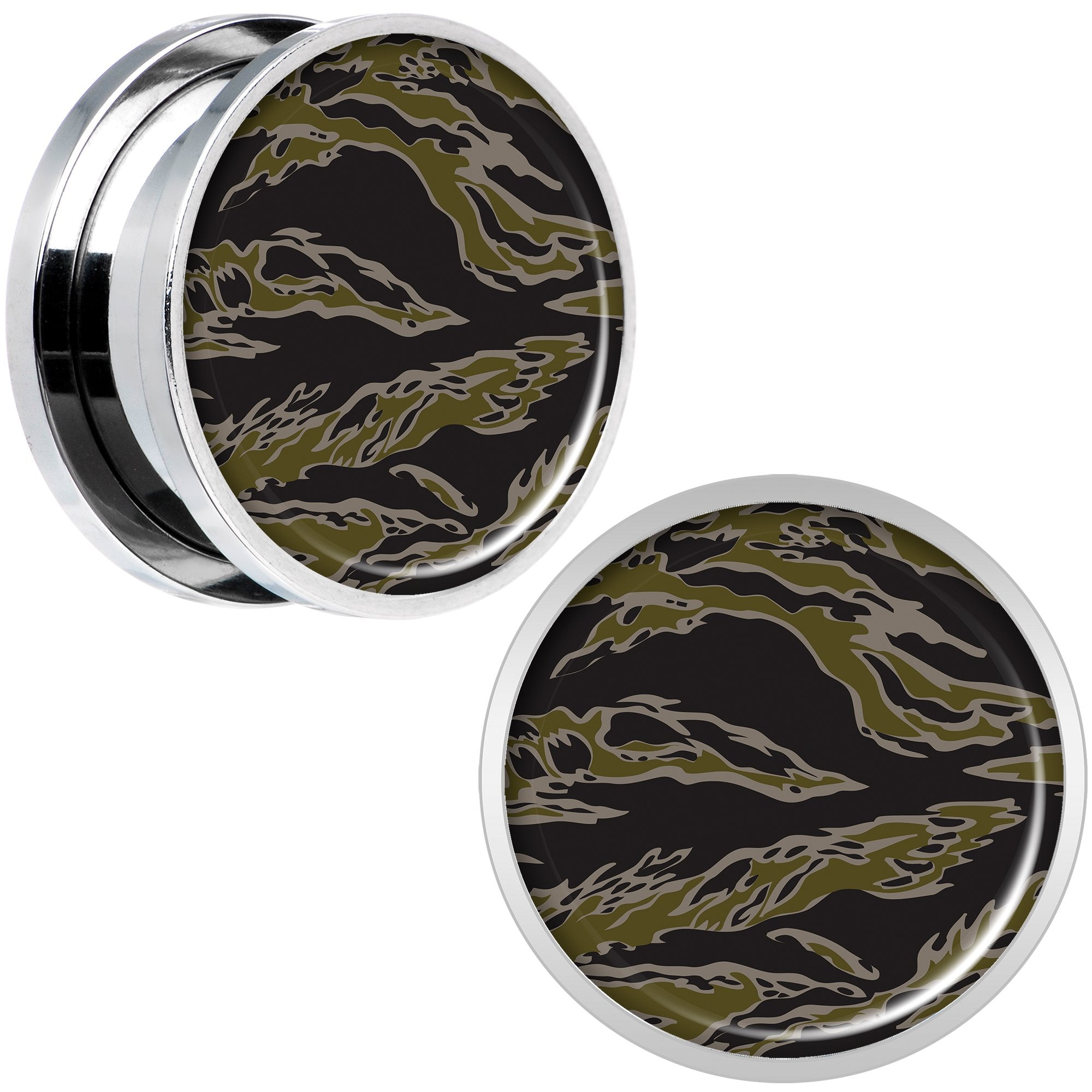 Tiger Camo Print Steel Screw Fit Plug Set 18mm