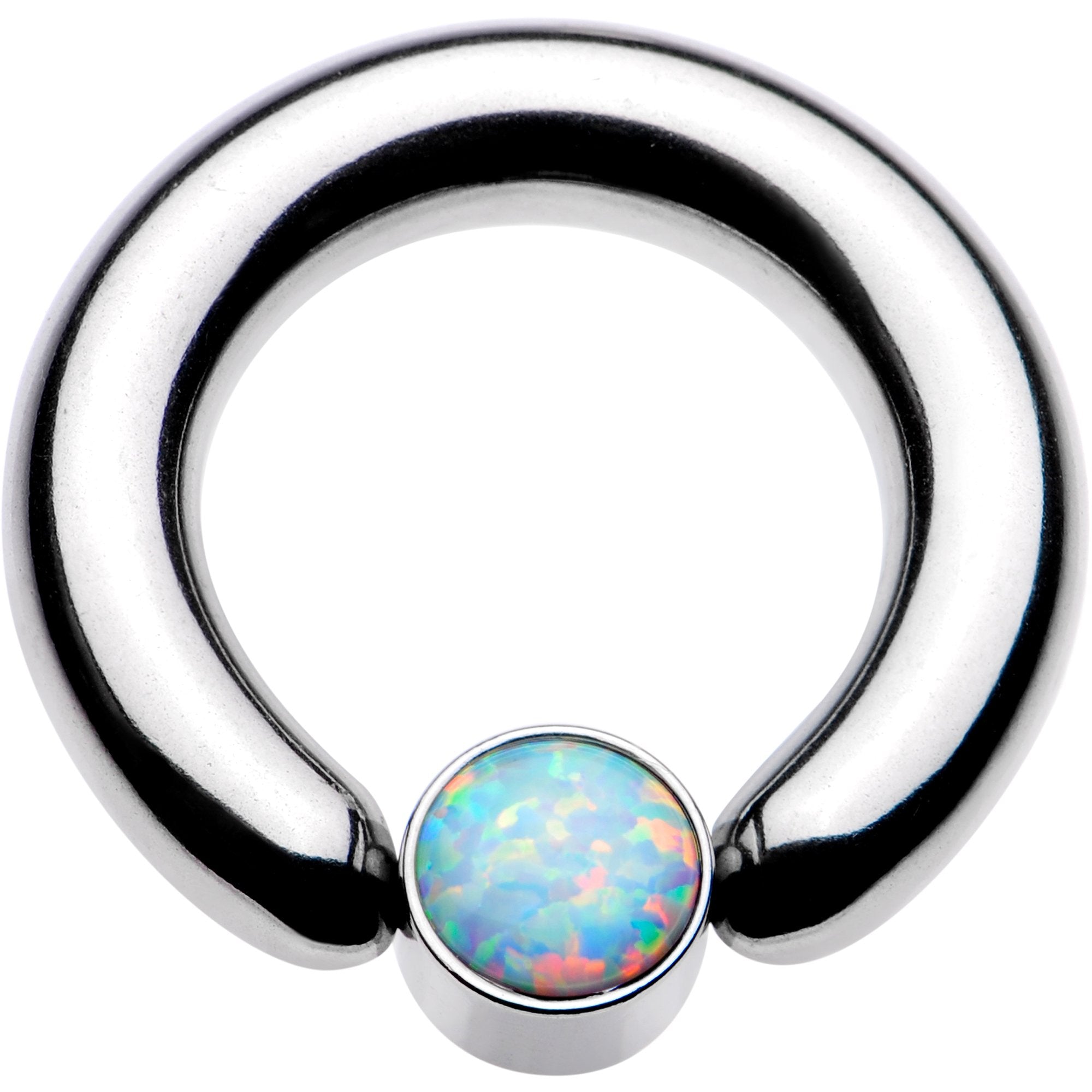 6G 1/2 White Faux Opal 6mm Disc BCR Captive Ring