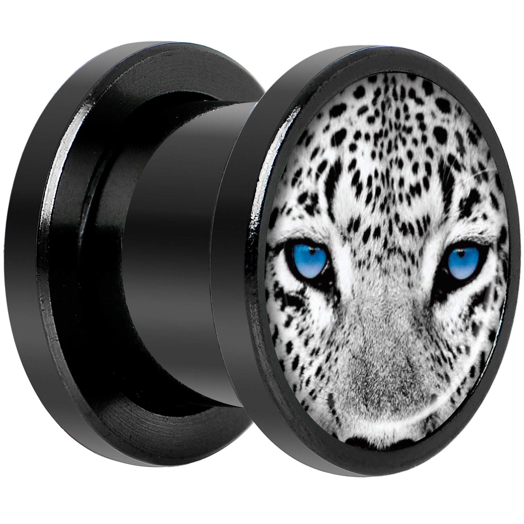 Black White Leopard Eyes Black Anodized Screw Fit Plug Set 00G