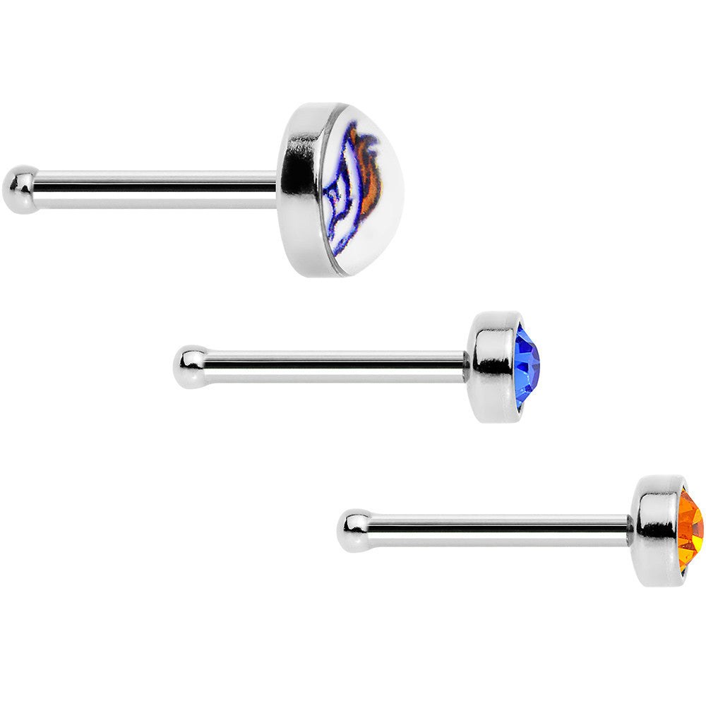 20G Licensed NFL Denver Broncos Logo Nose Bone 3 Pack Set