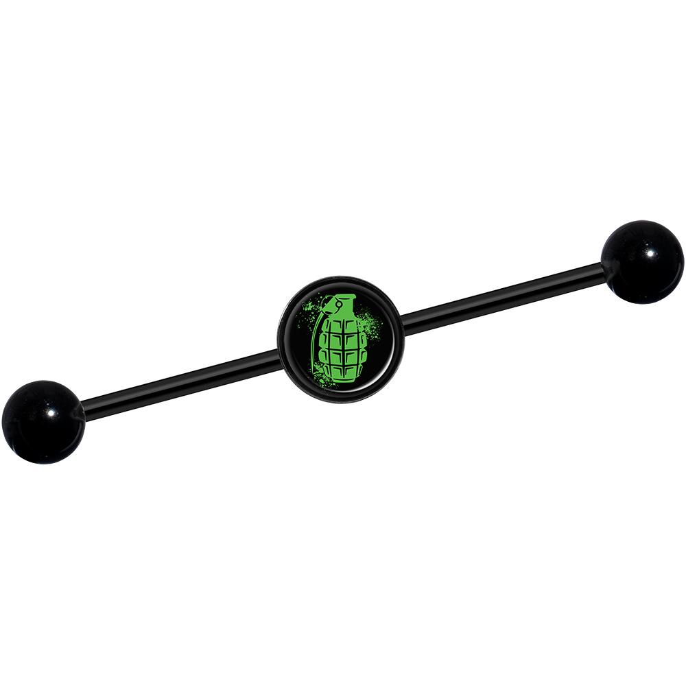 14G Green Grenade Black Industrial Barbell 37mm