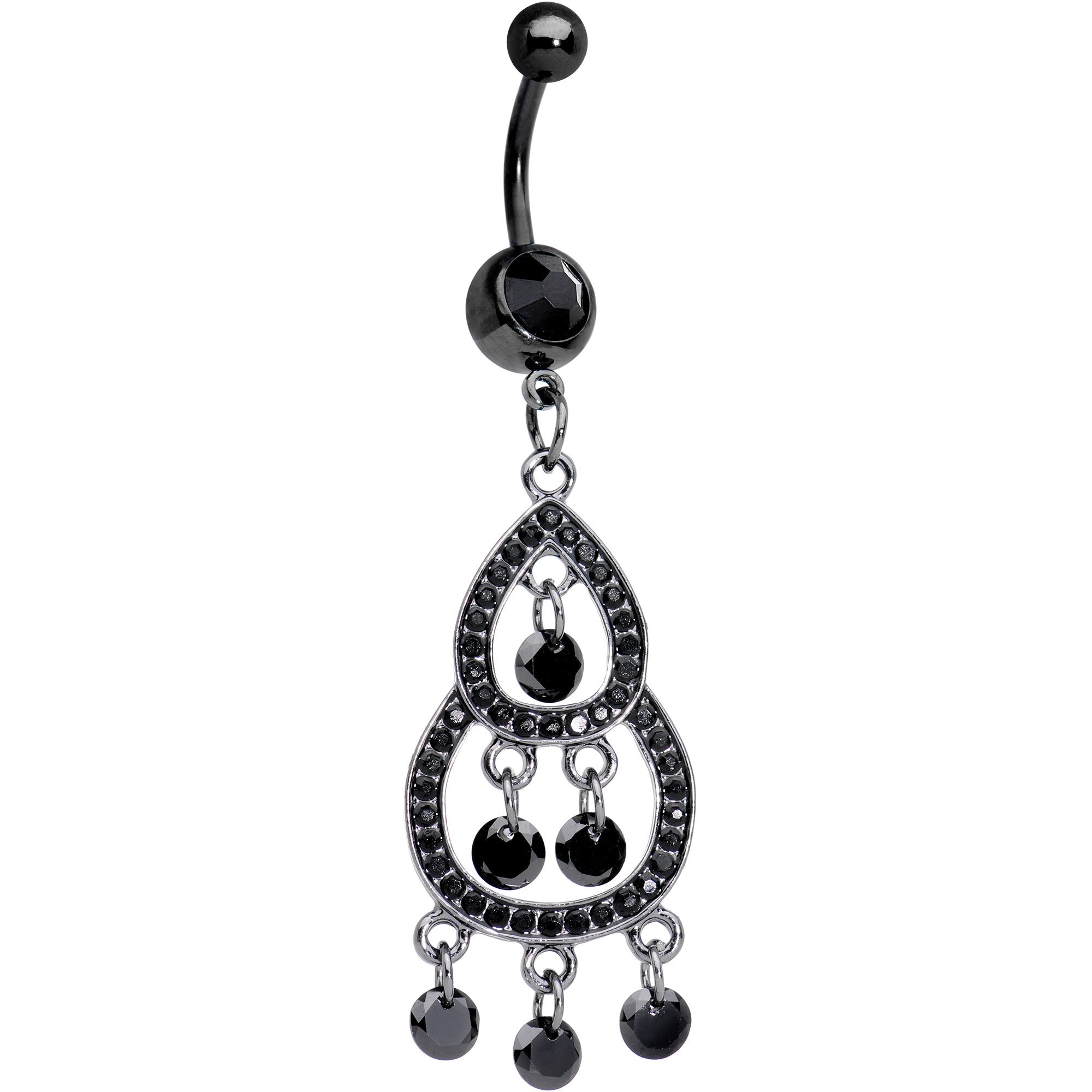 Black CZ Gem Black Anodized Hollywood Chandelier Dangle Belly Ring