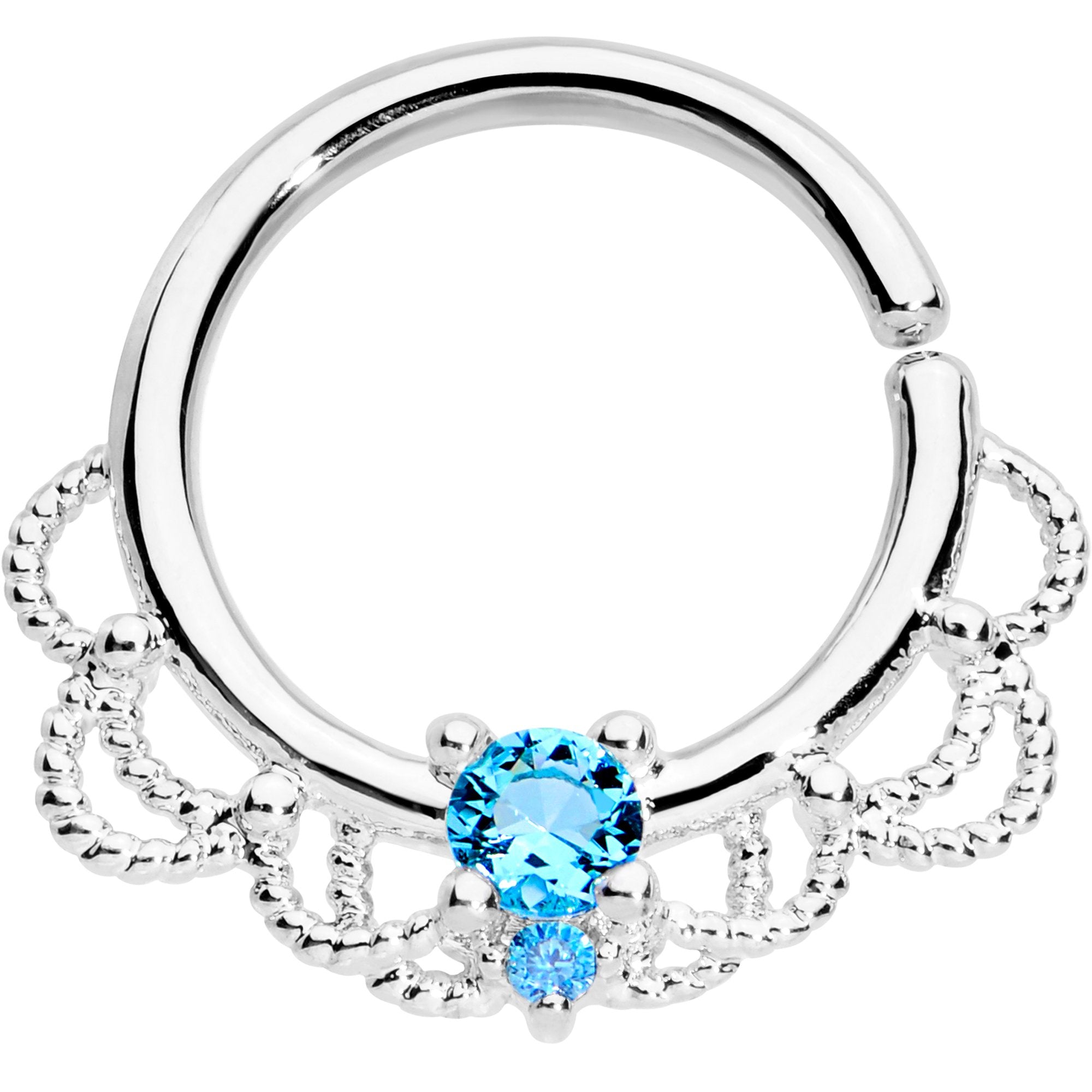 16G 5/16 Aqua CZ Gem Platinum Plated Seamless Circular Ring