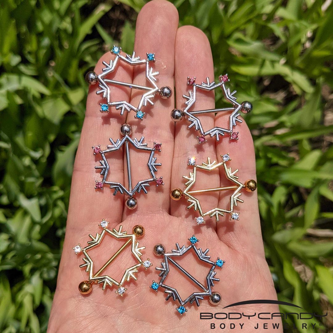 14G 3/4 Clear Gem Snowflake Christmas Nipple Shield Set