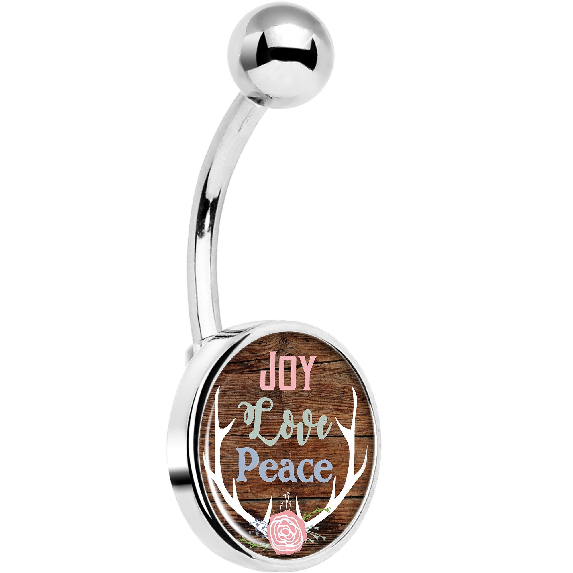 Joy Love Peace Antlers Black Hypoallergenic Stainless Steel Belly Ring