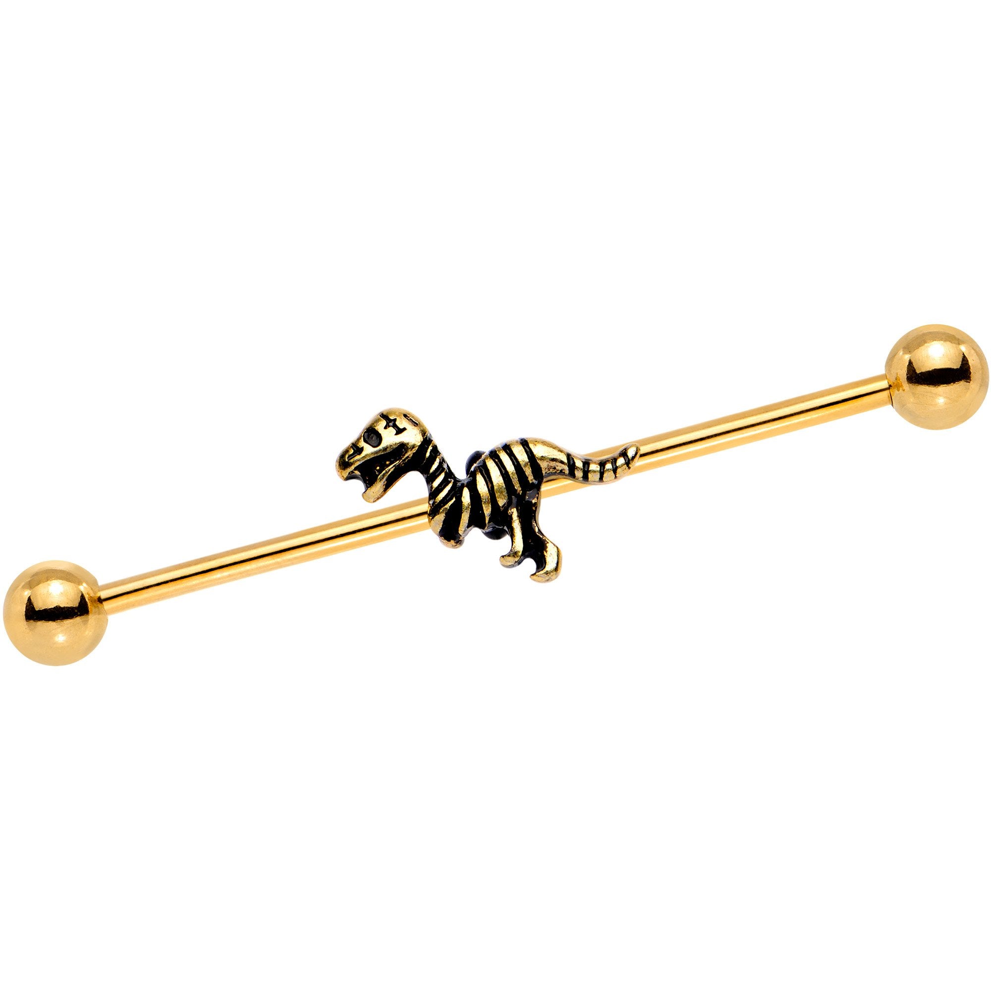 Gold IP Raptor Bones Dinosaur Industrial Barbell 38mm