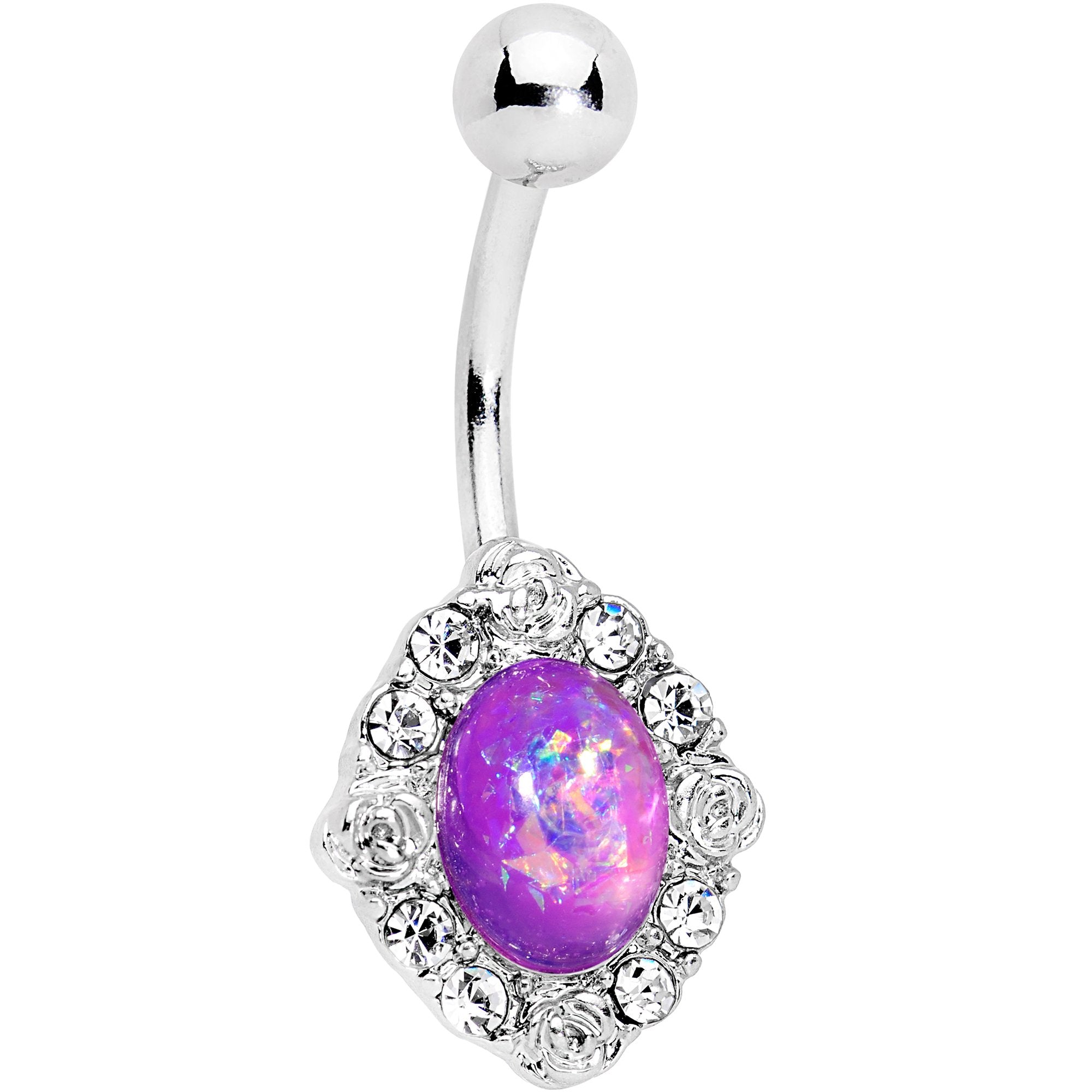 Purple Faux Opal Long Look in the Mirror Belly Ring
