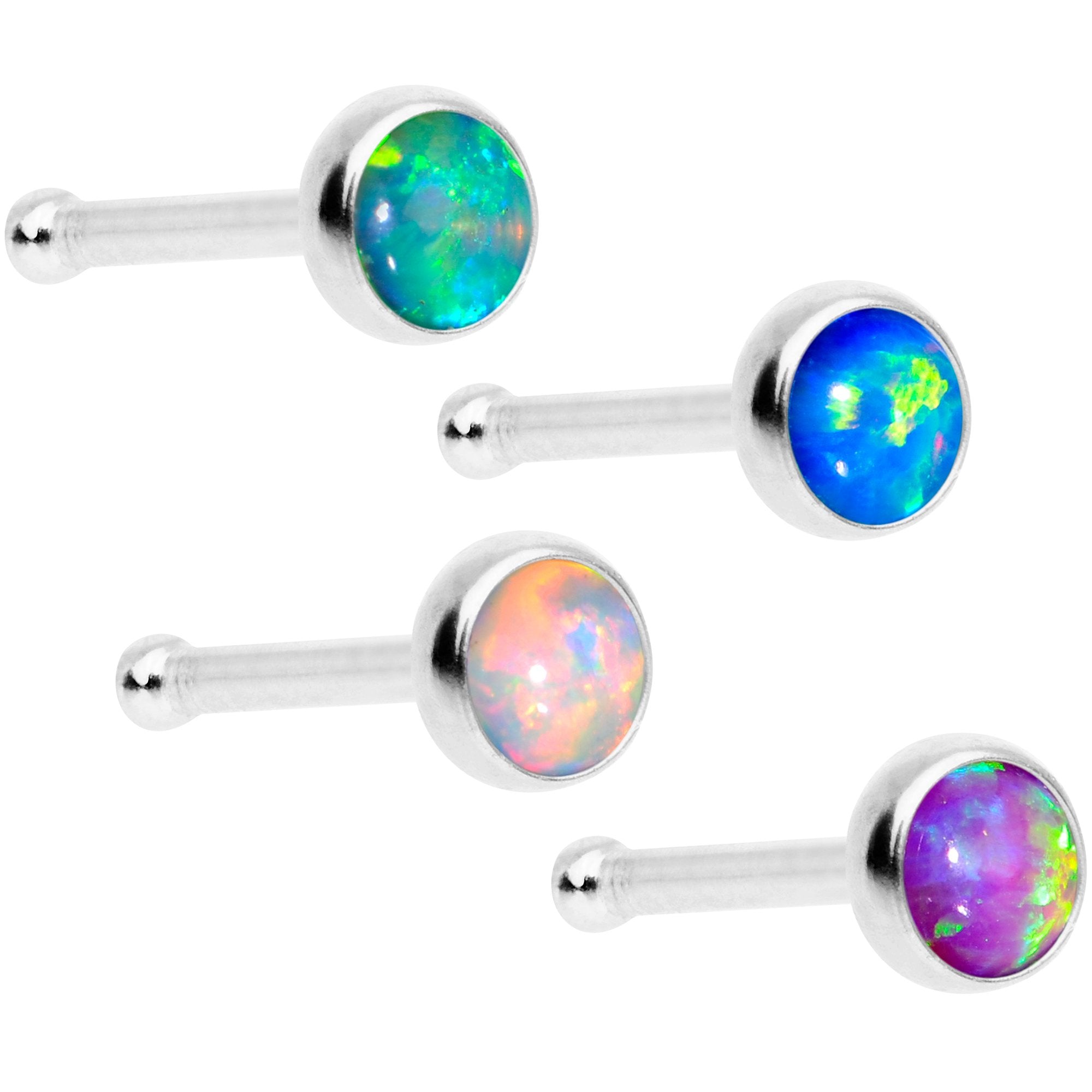 Multi Color 3mm Synthetic Opal Press Fit Nose Bone 4 Pack Set
