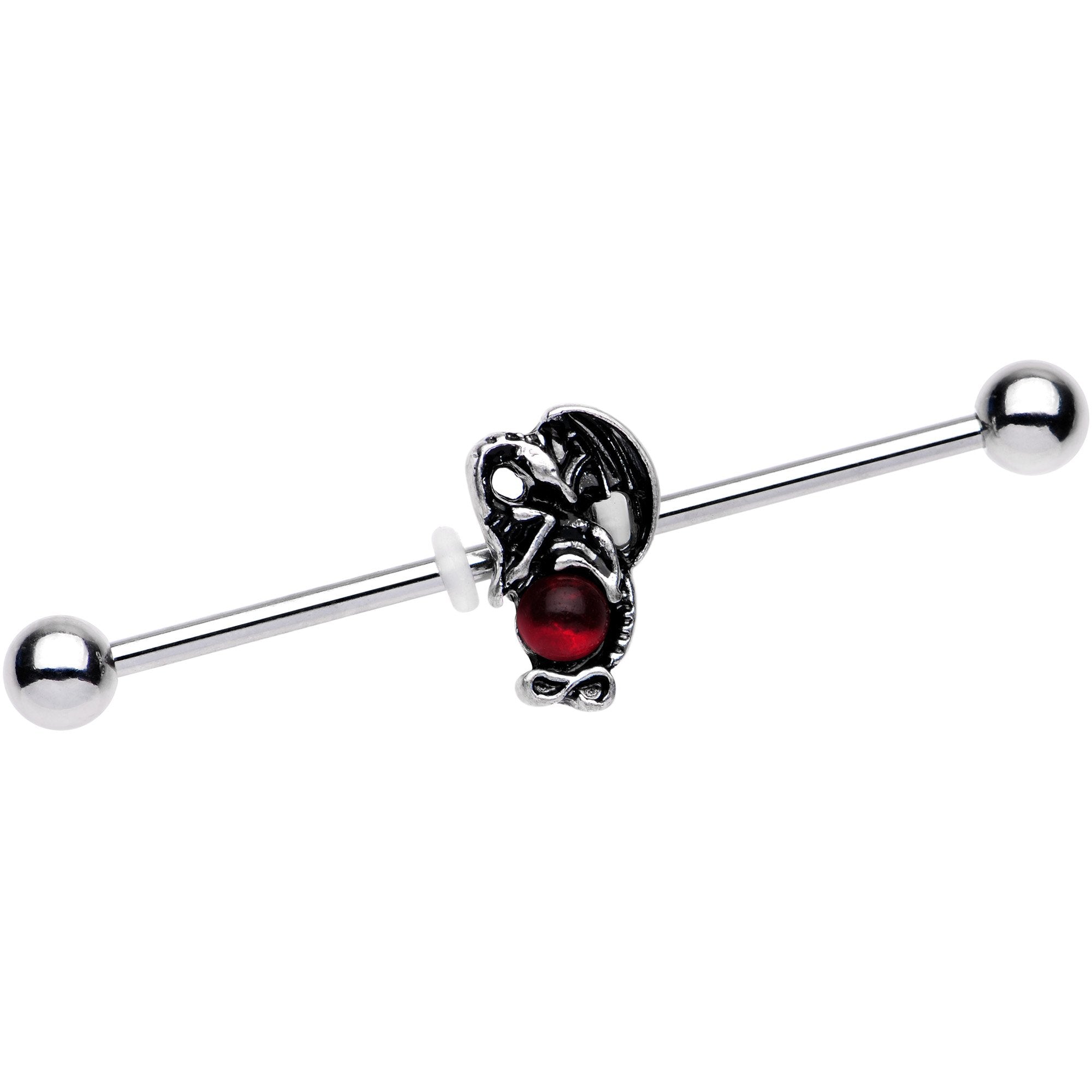 14G Red Gem Fire Dragon Industrial Barbell 38mm