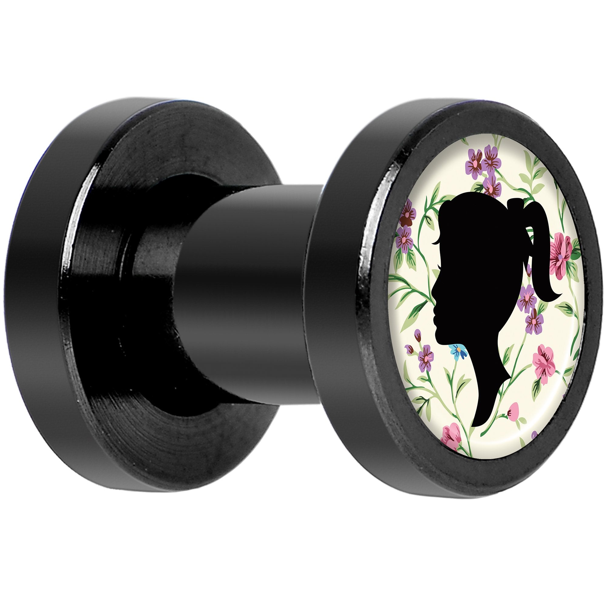 Man Woman Floral Silhouette Black Anodized Screw Fit Plug Set 4G