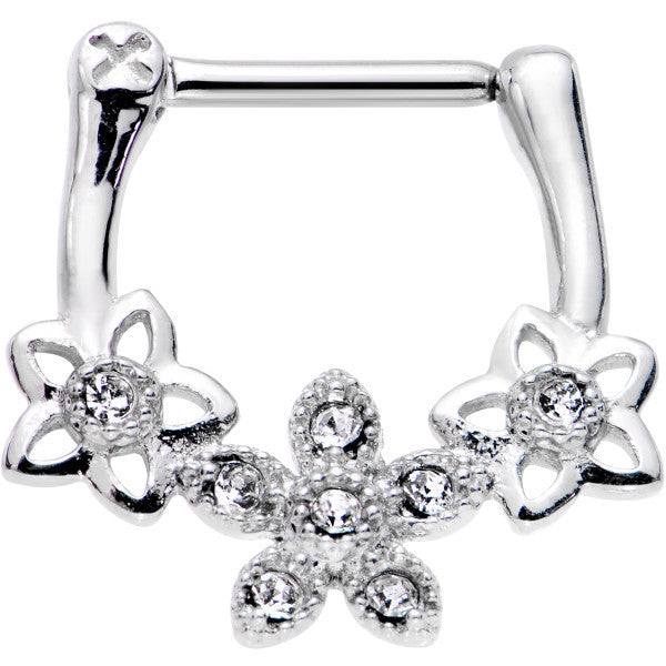 16G 5/16 Clear Gem Field of Flowers Septum Clicker