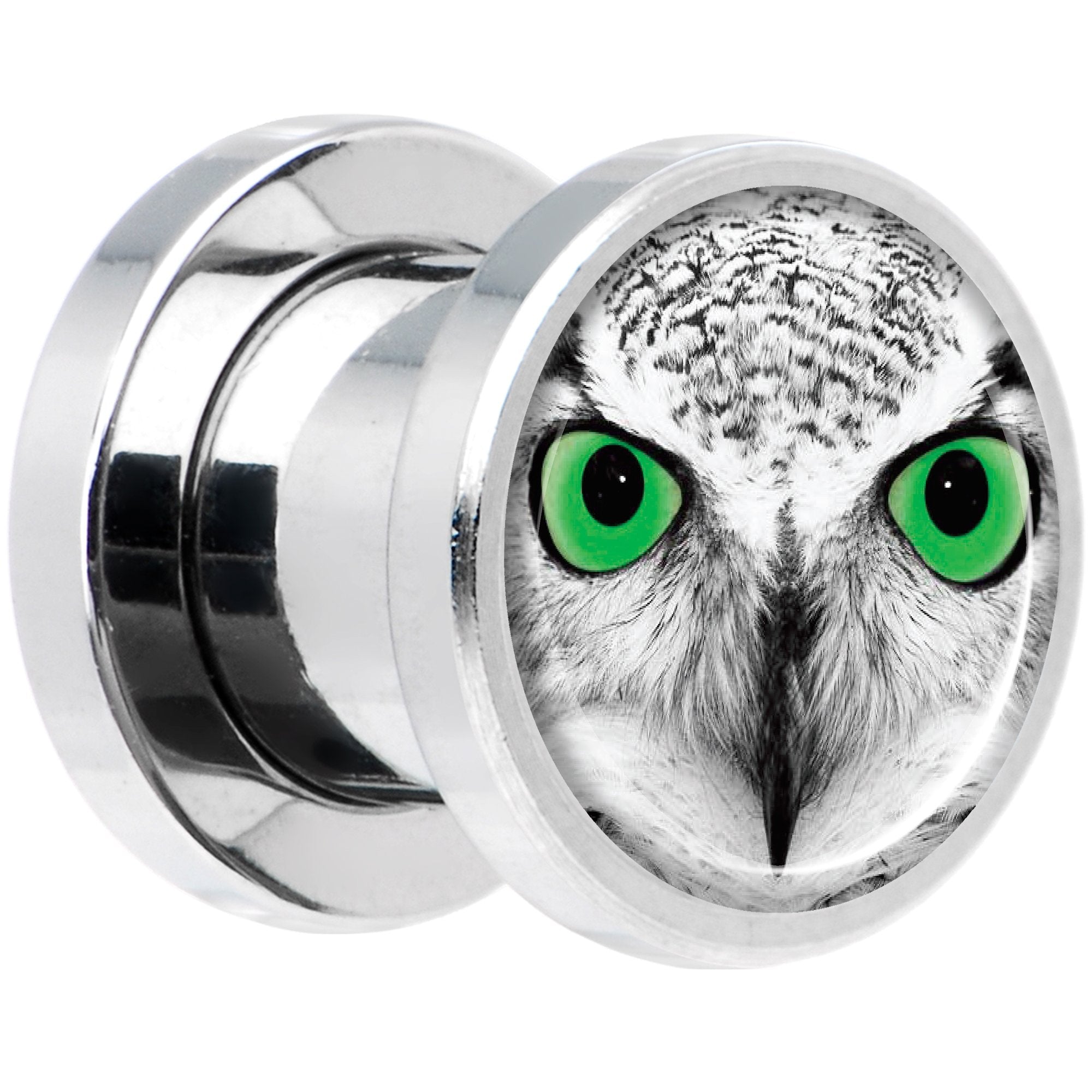 Black White Owl Steel Screw Fit Plug Set 0G