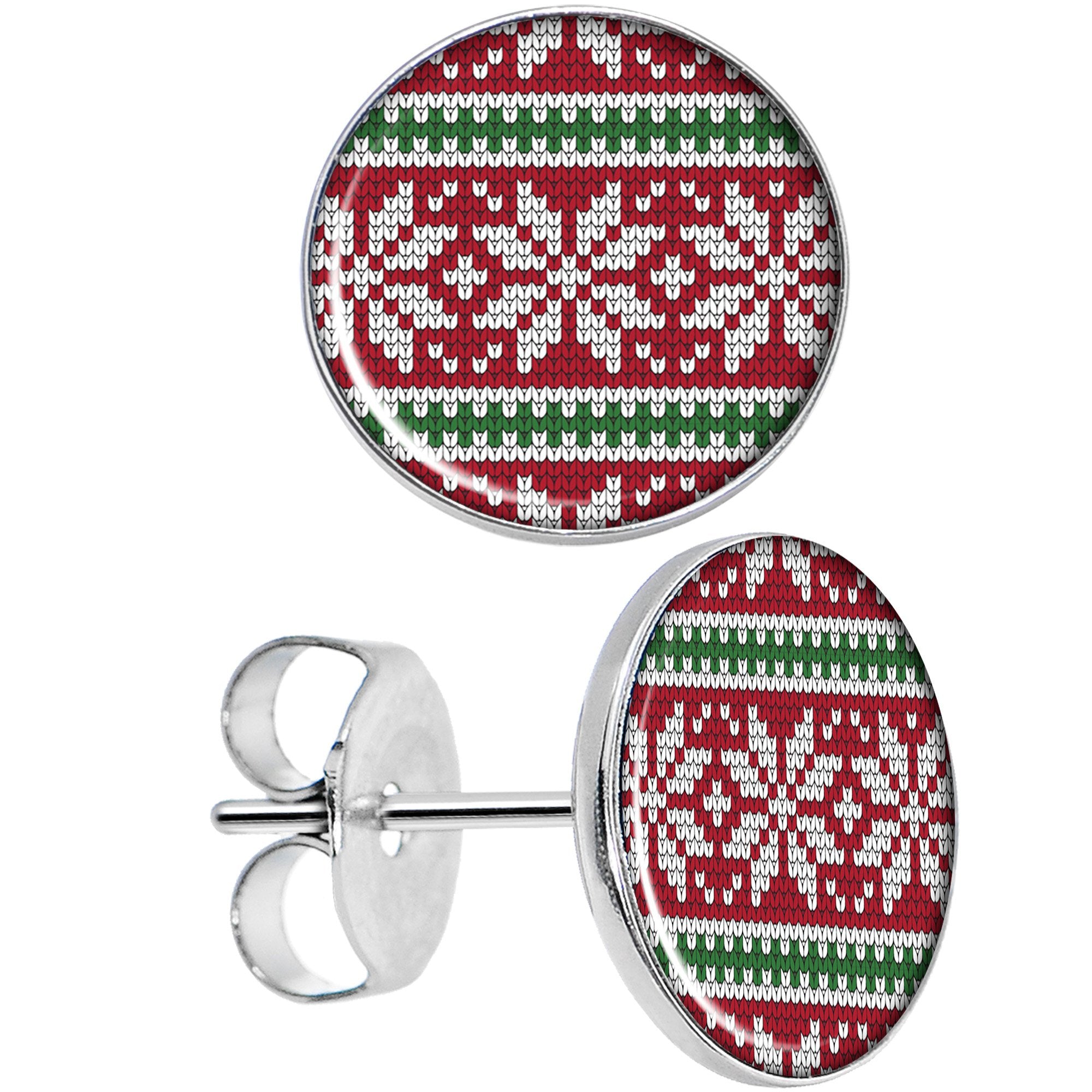 Red Green Christmas Sweater Hypoallergenic Stainless Steel Stud Earrings